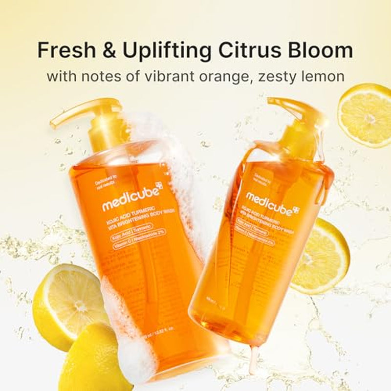 Kojic Acid Brightening Body Care Duo: Turmeric Body Peel Shot and Kojic Acid Body Wash | for Brightening, Exfoliating with Citrus Scent for Fresh Shower Routine