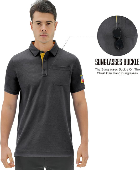 Men'S Tactical Polo Shirts Performance Dry Fit Short Sleeve Moisture Wicking Pique American Flag T-Shirts