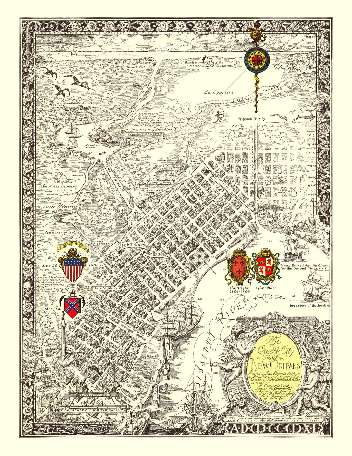 Vintage Map of New Orleans, Louisiana 1930