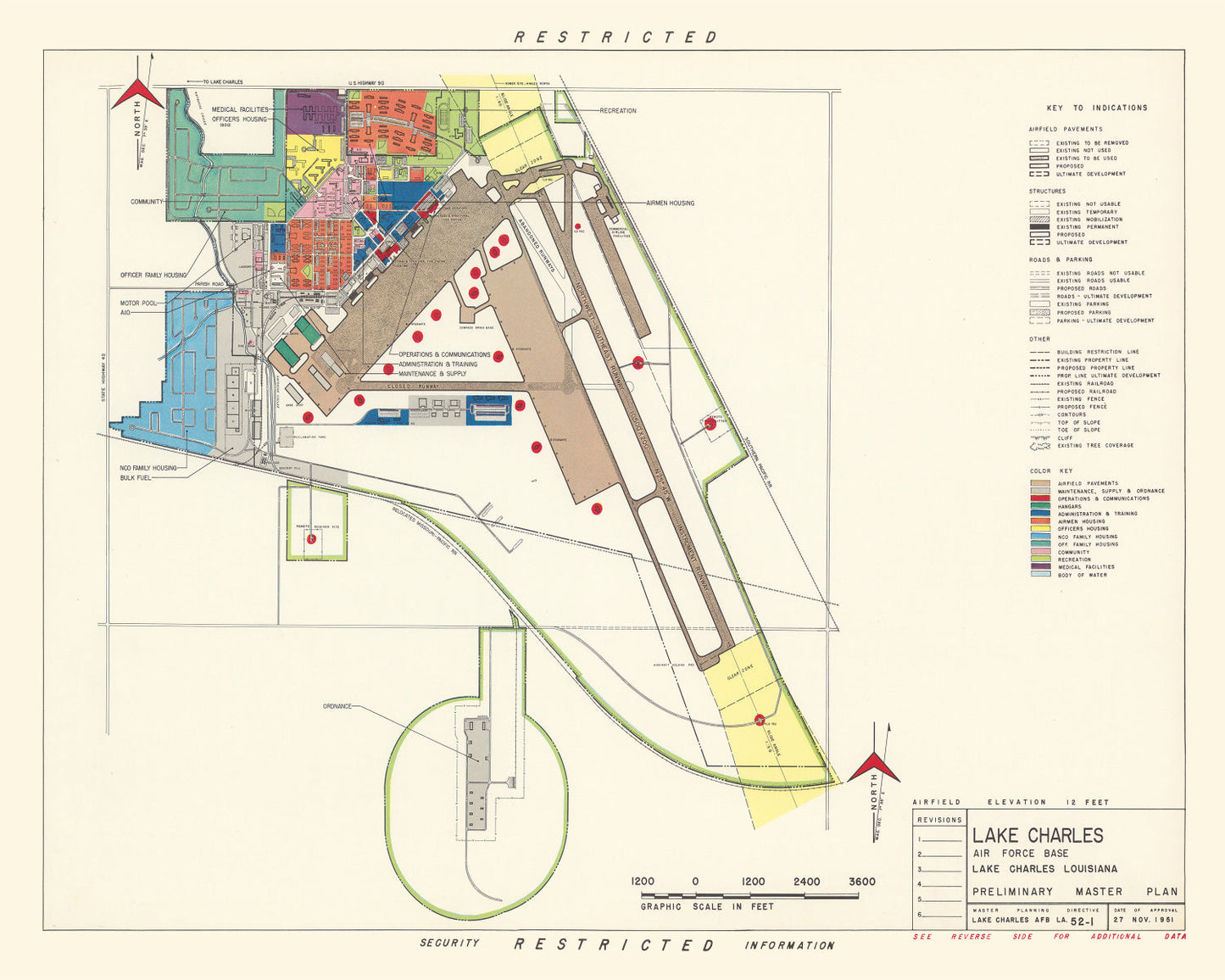 Vintage Map of Lake Charles Air Force Base, 1951