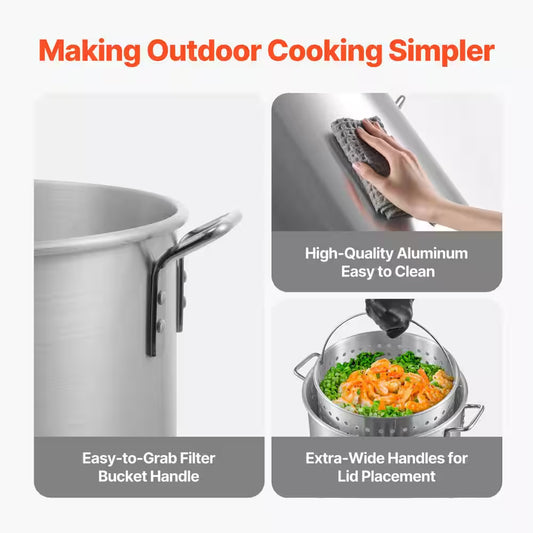 80 Qt. Seafood Boiling Kit with Strainer, Outdoor Seafood Boil Pot and Fryer, Cooking Set for Crab Crawfish Boiling