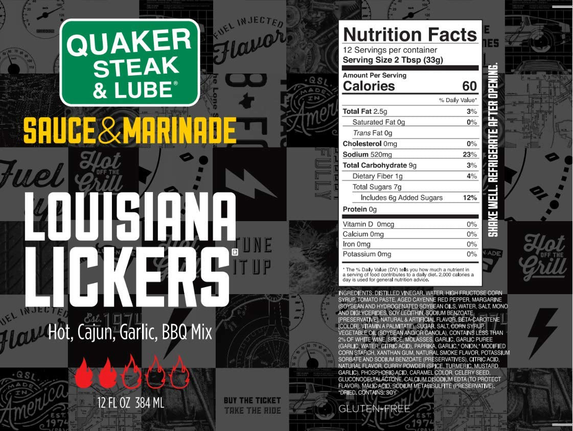 Quaker Steak and Lube Louisiana Lickers Wing Sauce - 12 Ounce Glass Bottle of Louisiana Lickers Chicken Wing Sauce