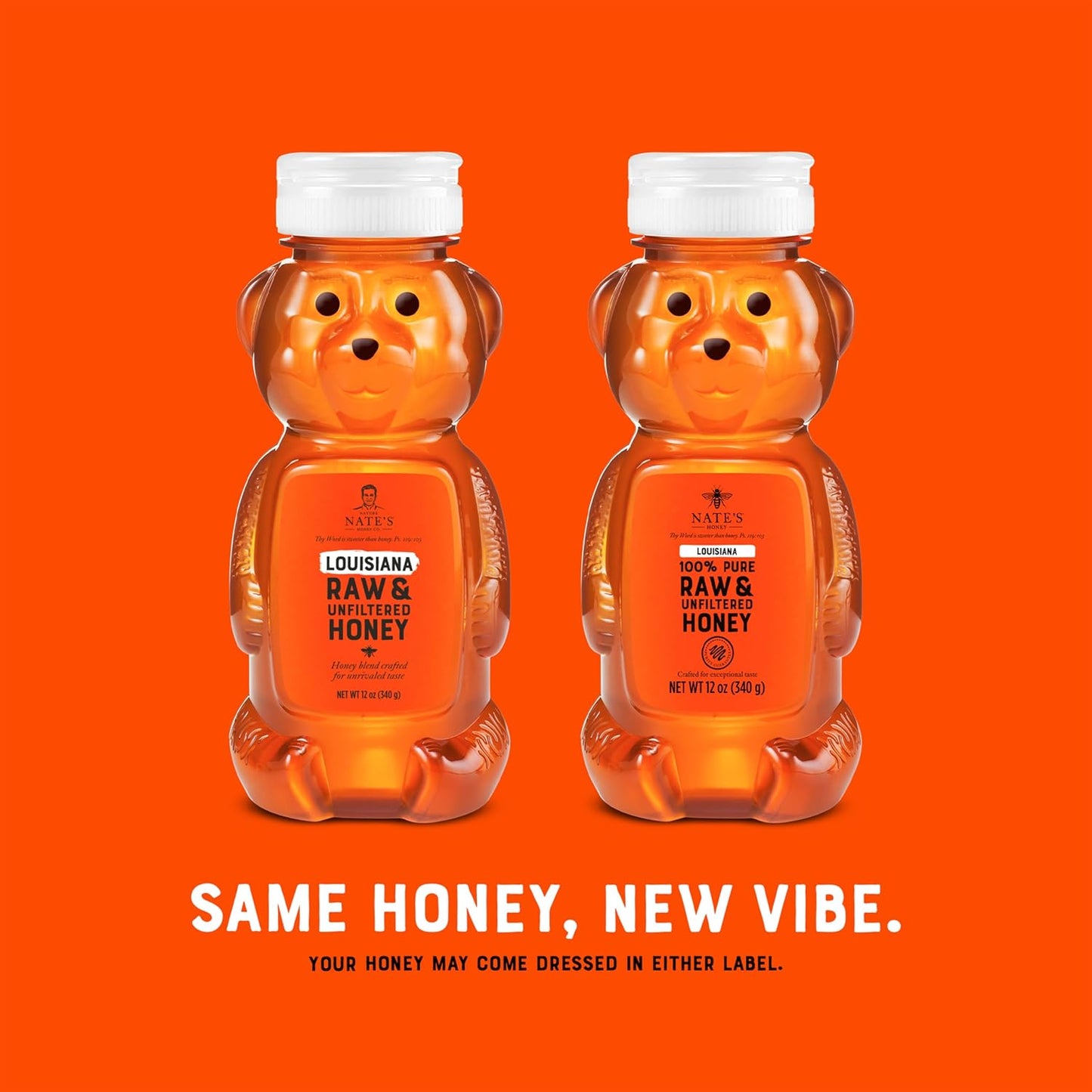 Nate'S Louisiana 100% Pure, Raw & Unfiltered Honey - 12 Oz. Honey Bear Bottle - All-Natural Sweetener