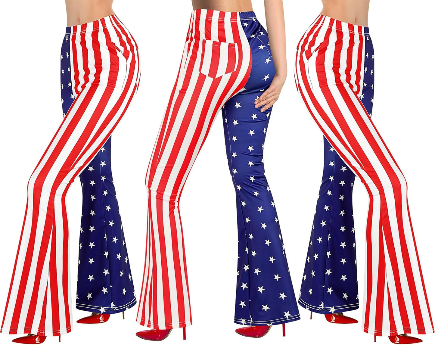 American Flag Outfits for Women Patriotic Fanny Pack Legging Headband Glasses Wristband Party Accessories