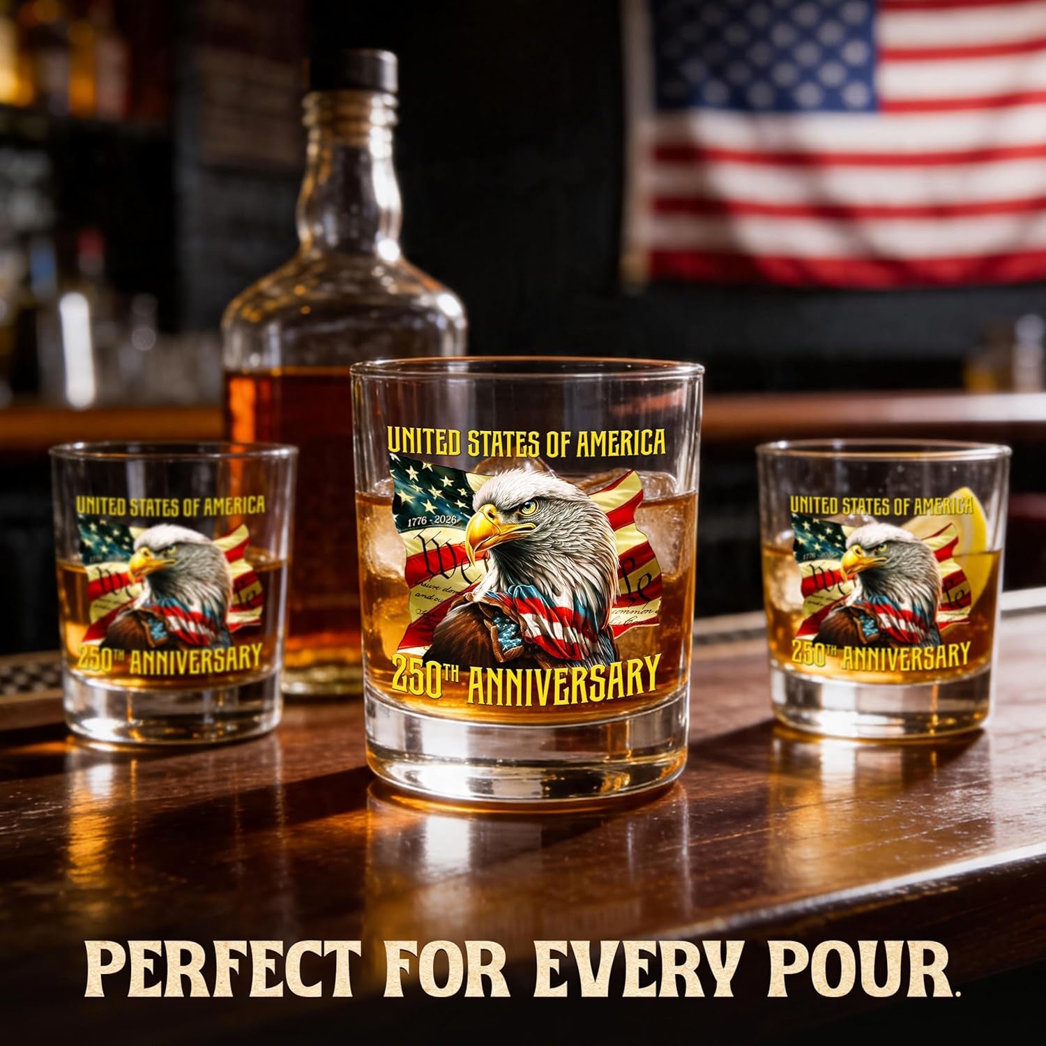 American Eagle Whiskey Glasses - Old Fashioned Bourbon Glass 10Oz Glass - USA Eagles Flag Design 4Th of July Veteran Gifts for Men Dad Veteran Independence Day