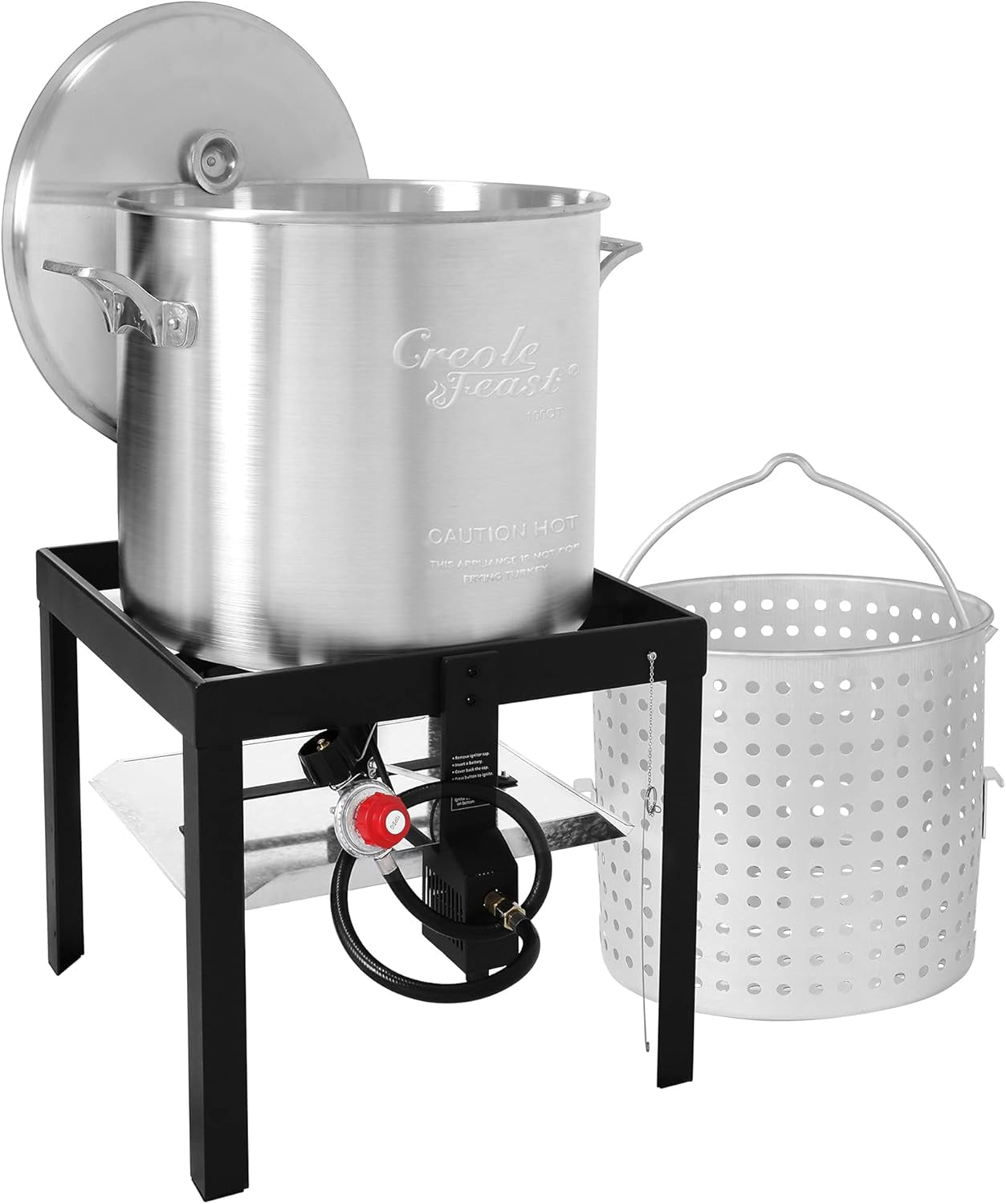 SBK1001 100 Qt. Seafood Boiling Kit with Strainer, Outdoor Aluminum Propane Gas Boiler Steamer with 10 PSI Regulator, 100000 BTU Jet Burner