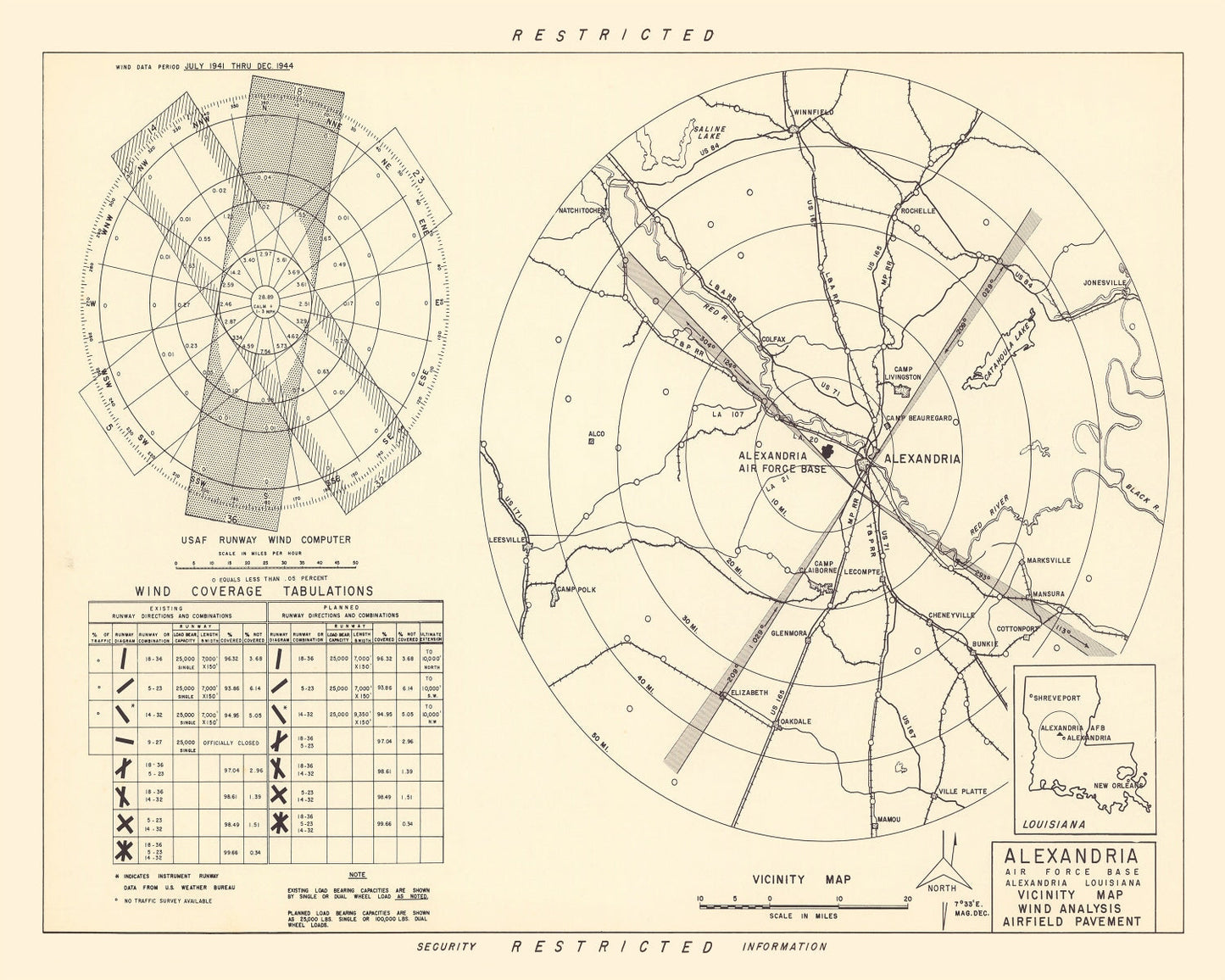 Vintage Map of the Alexandria Air Force Base Vicinity, 1952