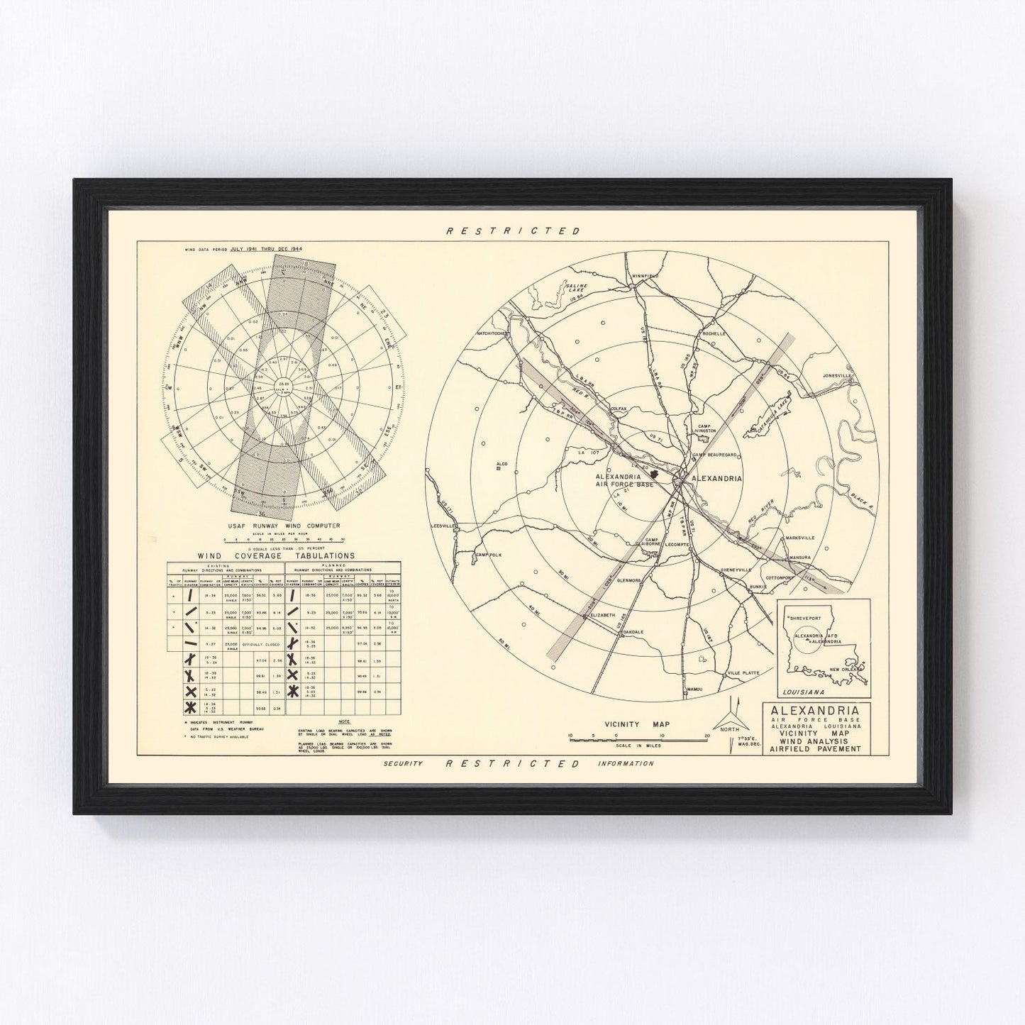 Vintage Map of the Alexandria Air Force Base Vicinity, 1952