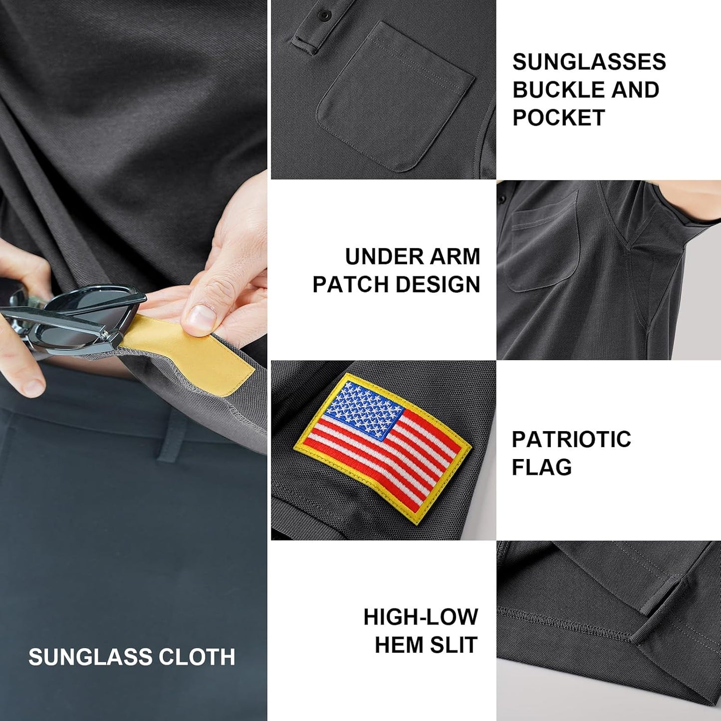 Men'S Tactical Polo Shirts Performance Dry Fit Short Sleeve Moisture Wicking Pique American Flag T-Shirts