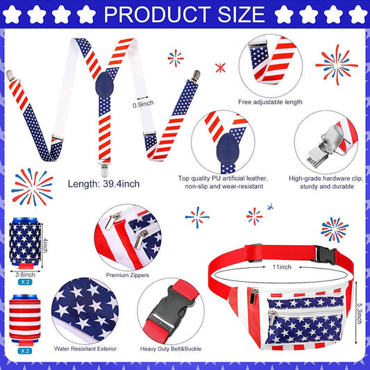 American Flag Outfits for Women Patriotic Fanny Pack Legging Headband Glasses Wristband Party Accessories
