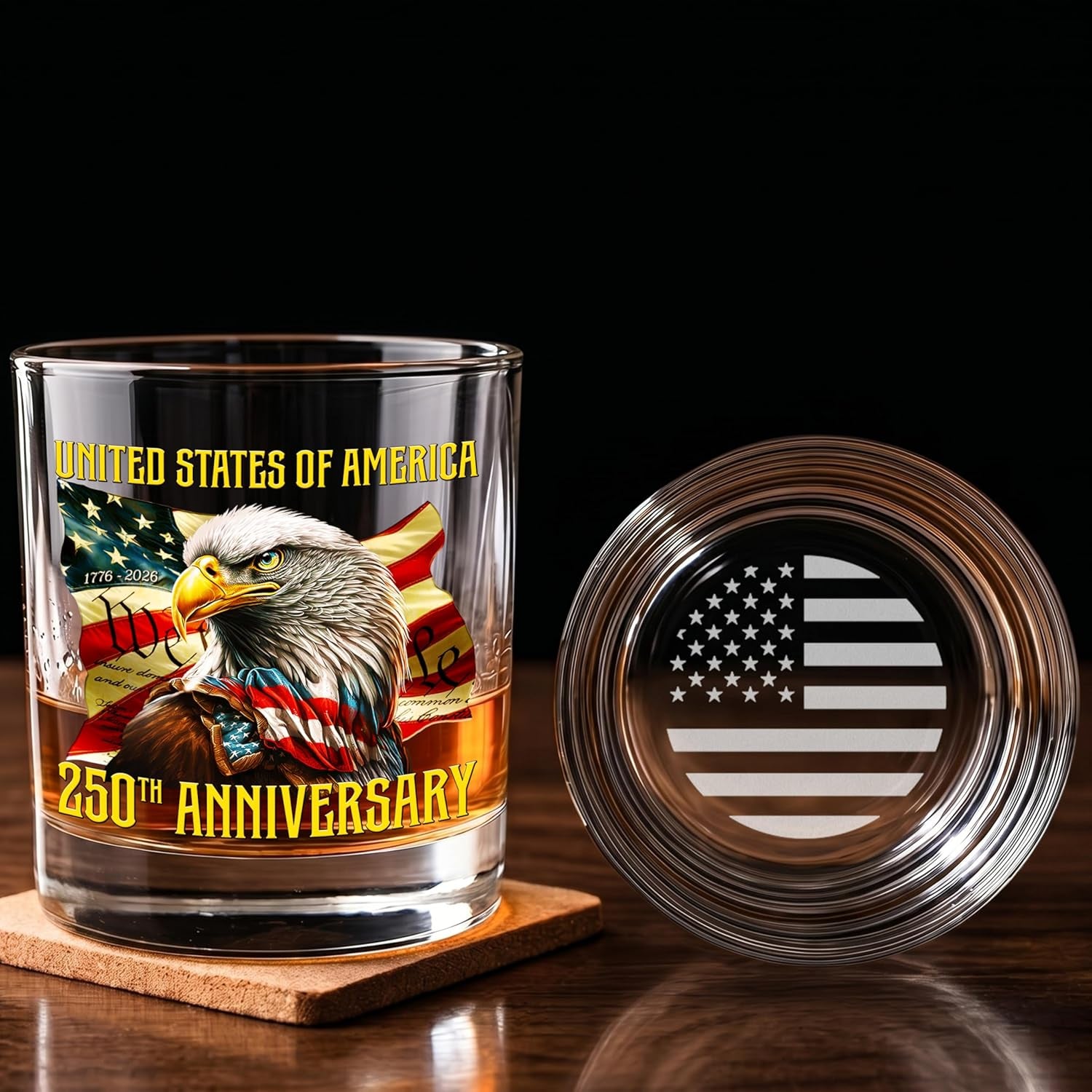 American Eagle Whiskey Glasses - Old Fashioned Bourbon Glass 10Oz Glass - USA Eagles Flag Design 4Th of July Veteran Gifts for Men Dad Veteran Independence Day