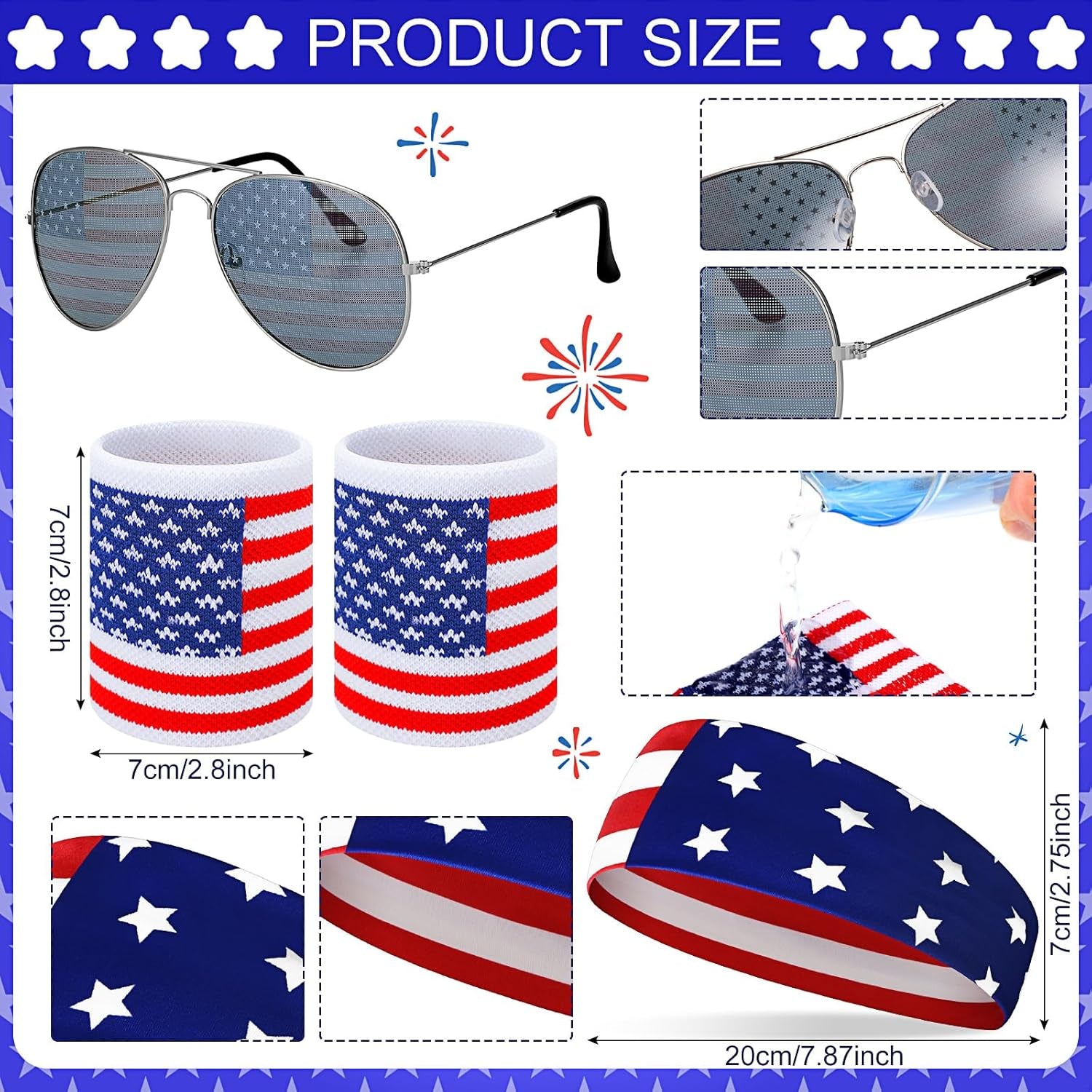 American Flag Outfits for Women Patriotic Fanny Pack Legging Headband Glasses Wristband Party Accessories