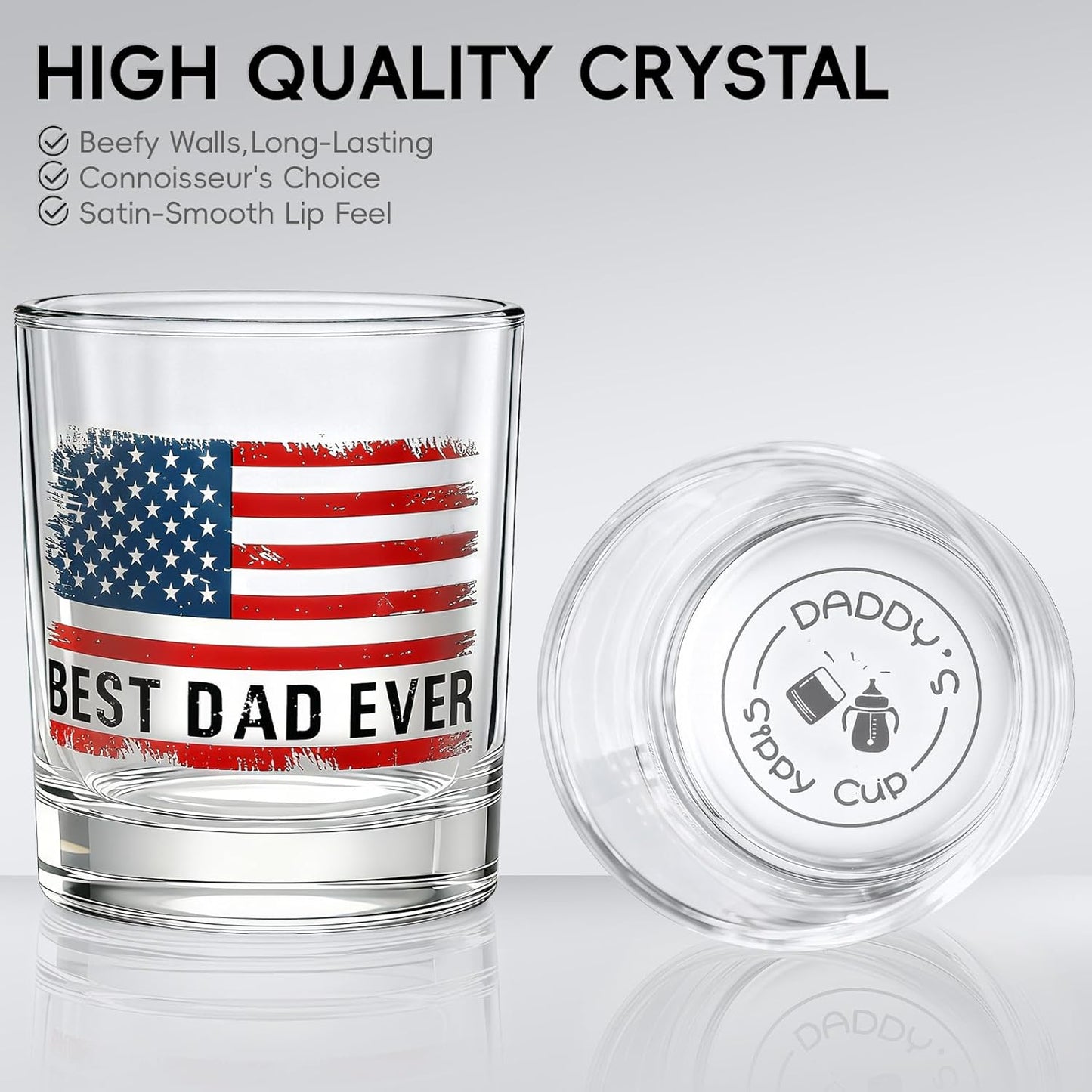 New Dad Gifts - Daddy‘S Sippy Cup Whiskey Glass Gift Set with Ice Ball Mold, 10Oz “Best Dad Ever” Patriotic Glass, Funny Unique Present for Father‘S Day, Birthday & Christmas