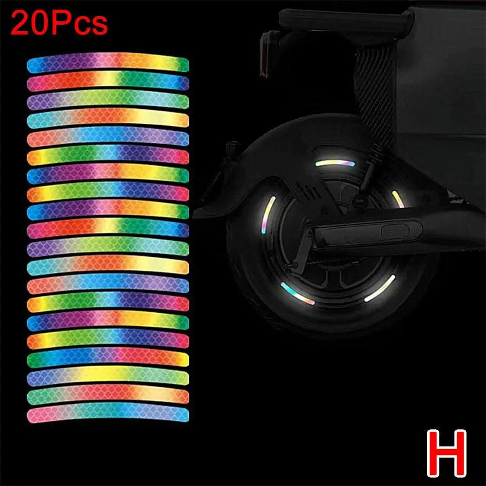 20Pcs Motorcycle Tire Rim Reflective Sticker Night Safety Warning Stickers Hub Reflector Auto Decals Motorcycle Wheel Strip Tool