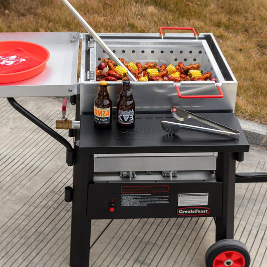 CFB1001A 90 QT Crawfish Boiler, Outdoor Single Sack Propane Gas Cooker with Folding Cylinder Mounting Bracket and Stirring Paddle for Seafood & Crawfish Season, Black