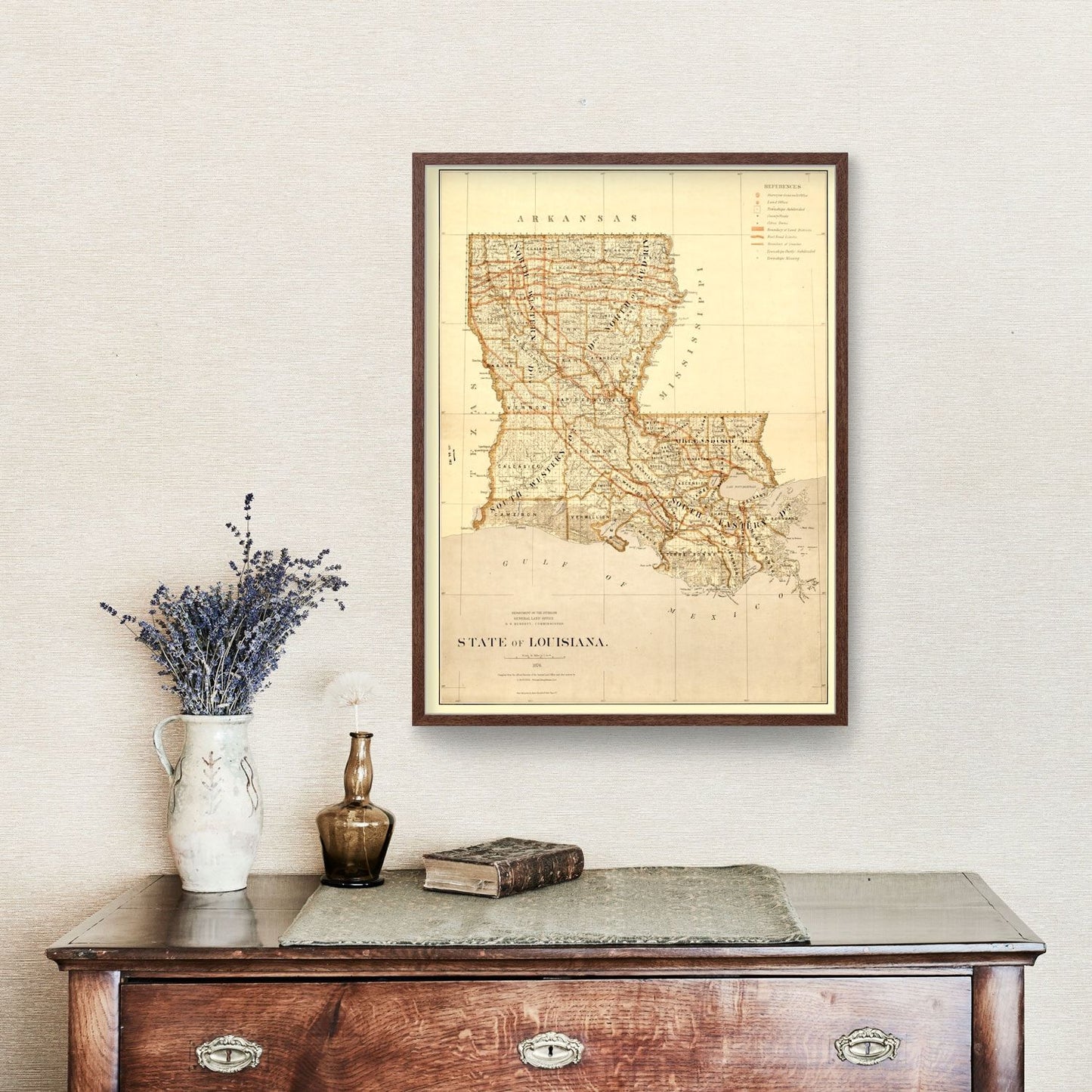Vintage Map of Louisiana 1876