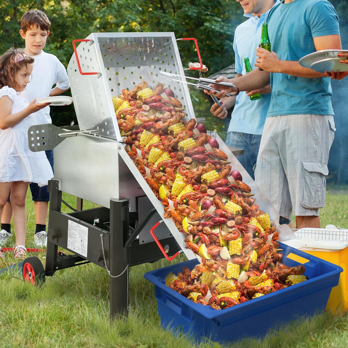 CFB1001A 90 QT Crawfish Boiler, Outdoor Single Sack Propane Gas Cooker with Folding Cylinder Mounting Bracket and Stirring Paddle for Seafood & Crawfish Season, Black