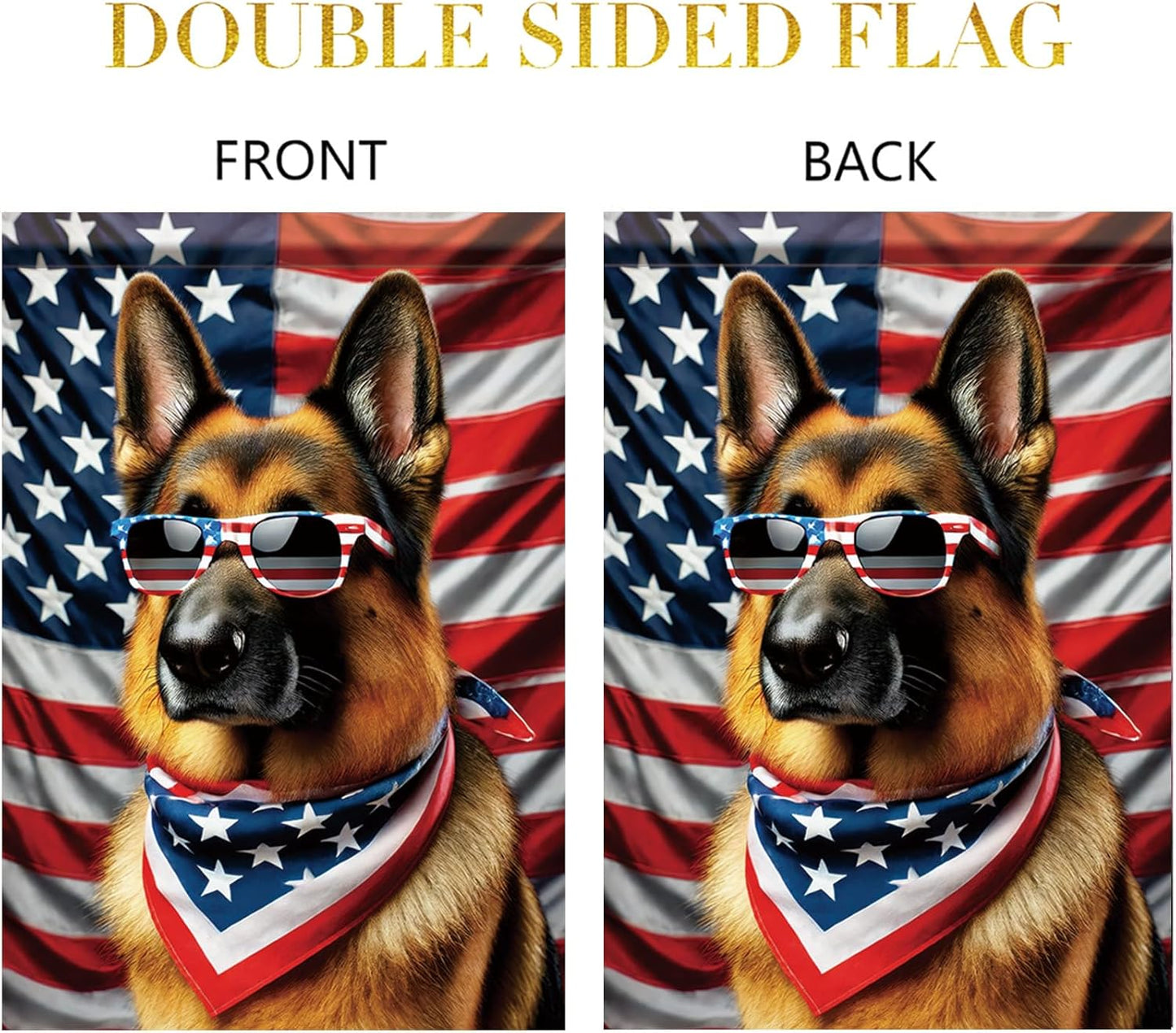 Patriotic 4Th of July Garden Flag German Shepherd Dog American Flag Glasses 12X18 Inch Double Sided Seasonal Summer Yard Flag Outdoor Decoration for Porch Lawn Patio Independence Day
