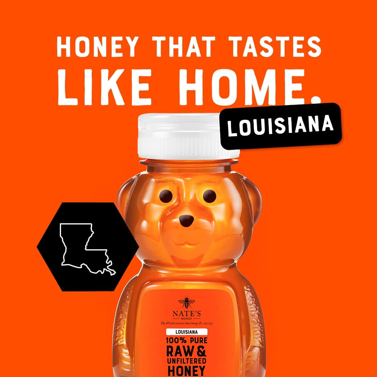 Nate'S Louisiana 100% Pure, Raw & Unfiltered Honey - 12 Oz. Honey Bear Bottle - All-Natural Sweetener