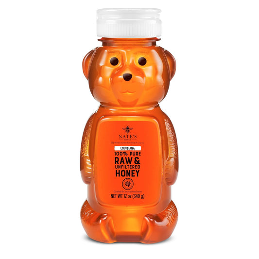 Nate'S Louisiana 100% Pure, Raw & Unfiltered Honey - 12 Oz. Honey Bear Bottle - All-Natural Sweetener