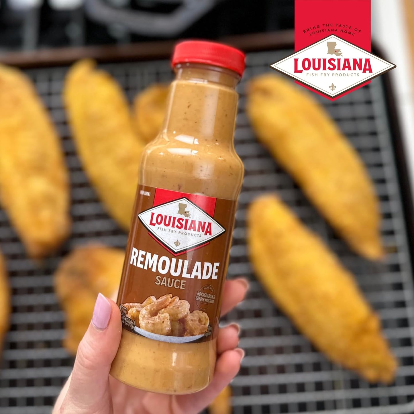 Remoulade Sauce - 10.5 Oz Bottle, Authentic Louisiana Creole Dressing with Horseradish Spices for Shrimp Crab Cakes Salads, Creamy Tangy Flavor, Perfect for Seafood Dips by Louisiana Fish Fry