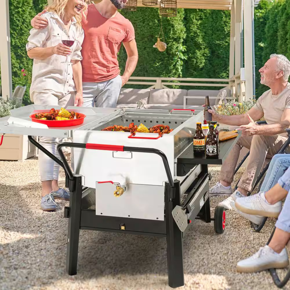 150 Qt. Double Sack Crawfish Boiler Outdoor Stove Propane Gas Grill Cooker in Black