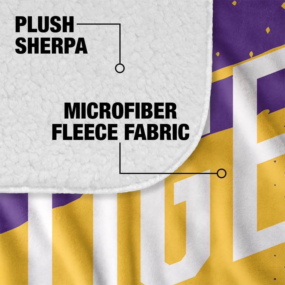 Louisiana State University Fan Zone Silky Touch Sherpa Back Super Soft Throw Blanket 50"X60"