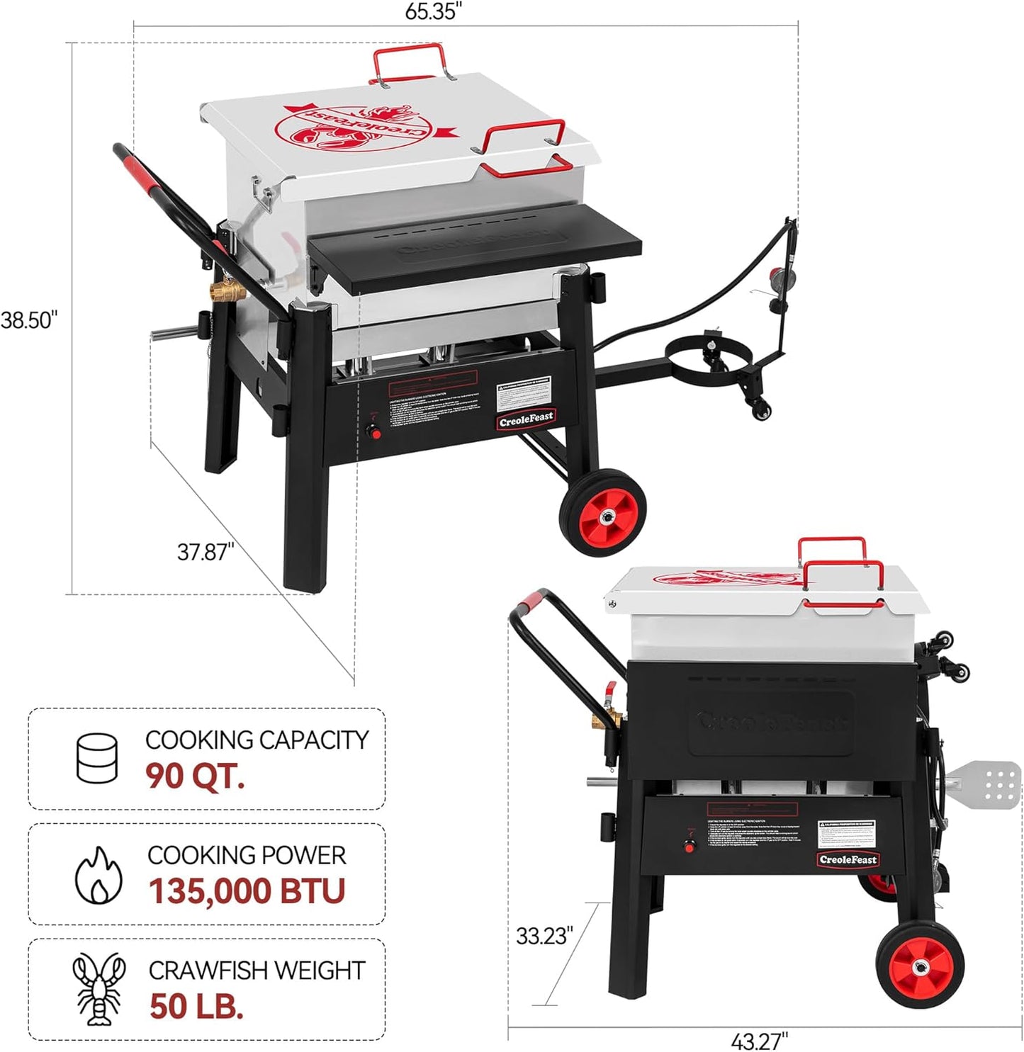 CFB1001A 90 QT Crawfish Boiler, Outdoor Single Sack Propane Gas Cooker with Folding Cylinder Mounting Bracket and Stirring Paddle for Seafood & Crawfish Season, Black
