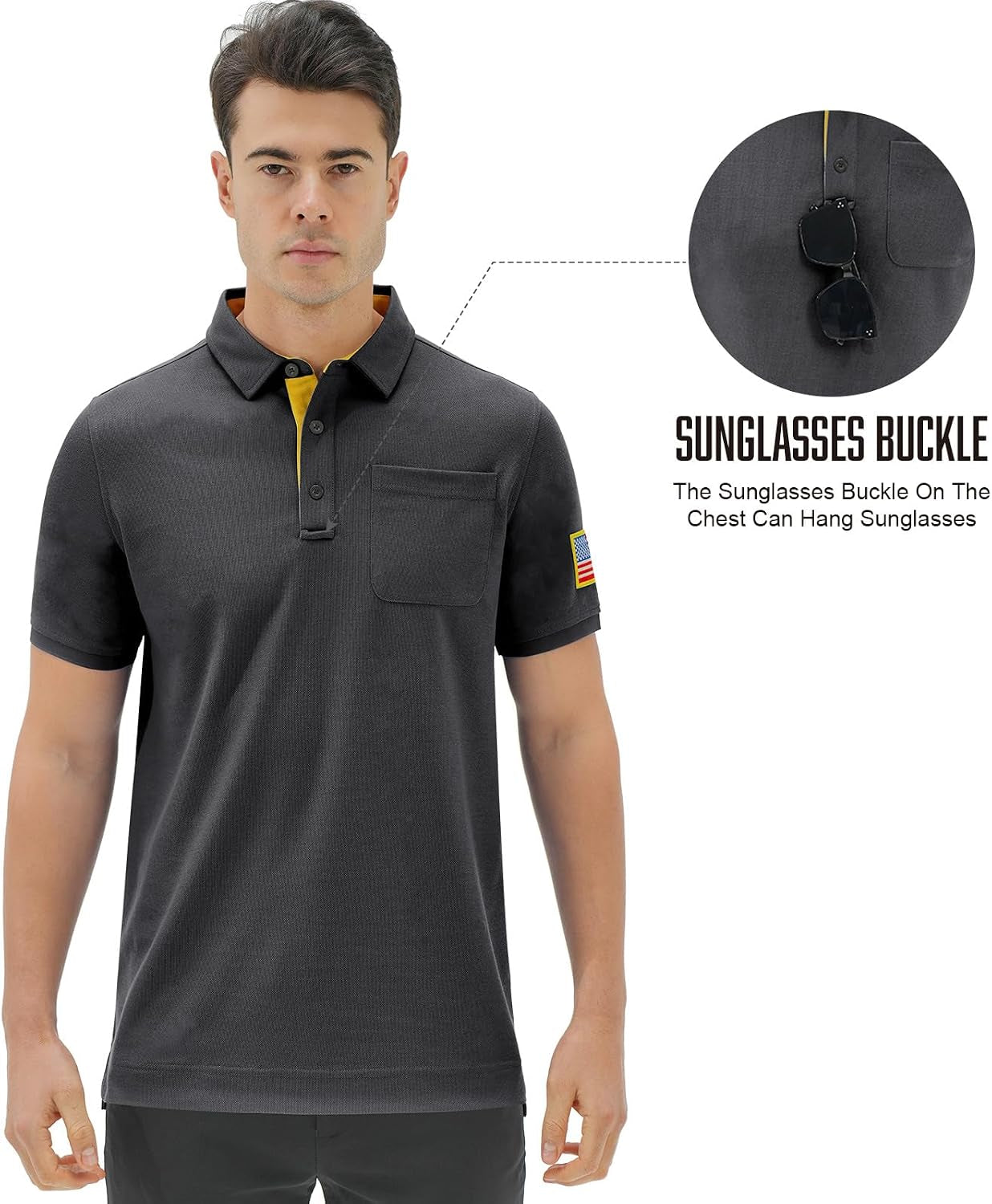 Men'S Tactical Polo Shirts Performance Dry Fit Short Sleeve Moisture Wicking Pique American Flag T-Shirts