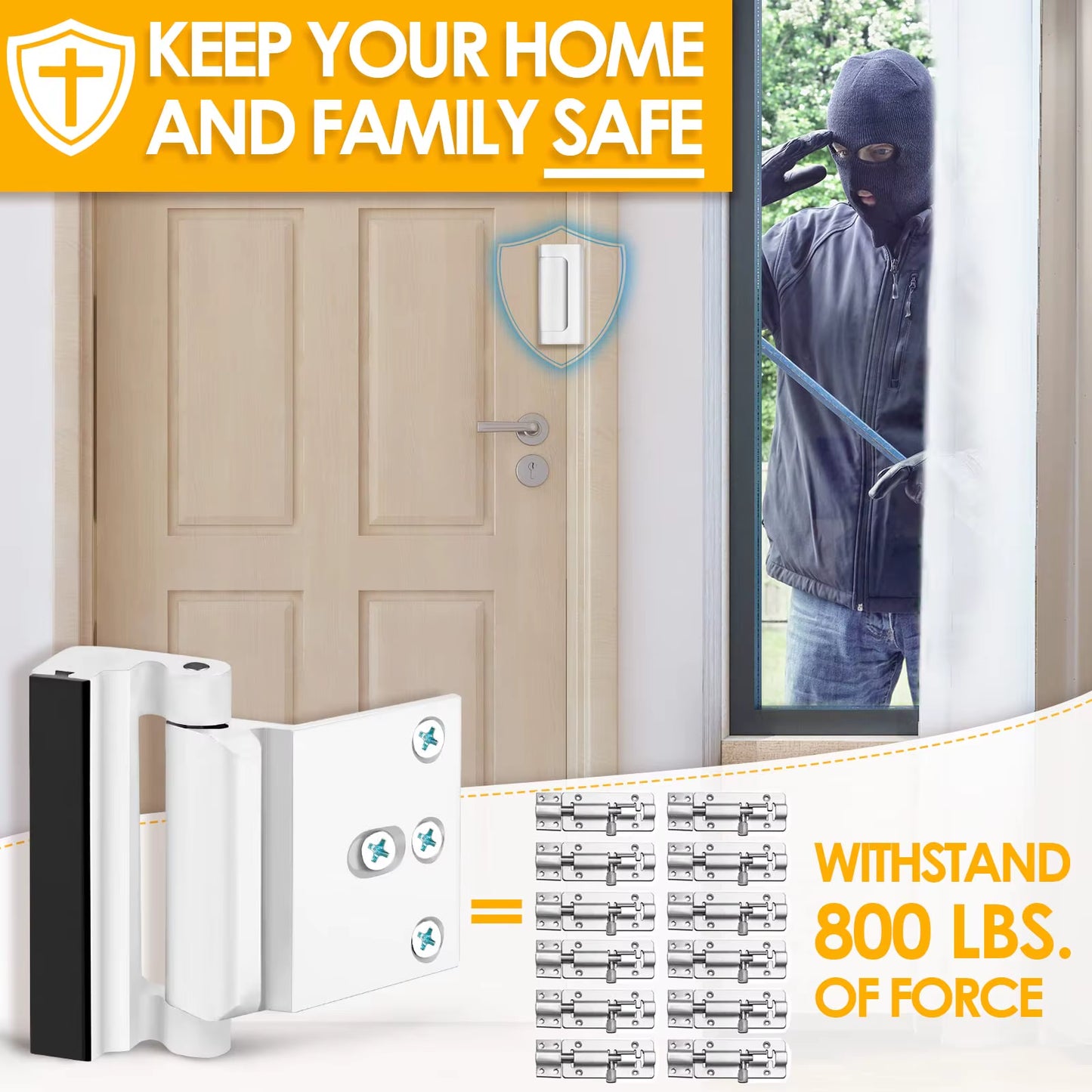 New Home Security Door Lock Aluminum Alloy Anti-Theft Door Lock Childproof Door Reinforcement Lock with 3 Inch Stop