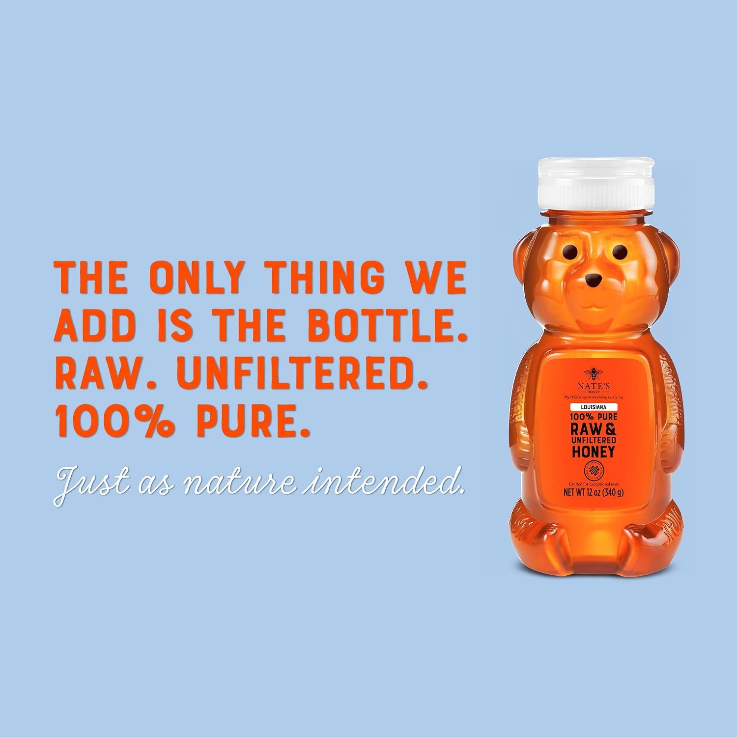 Nate'S Louisiana 100% Pure, Raw & Unfiltered Honey - 12 Oz. Honey Bear Bottle - All-Natural Sweetener