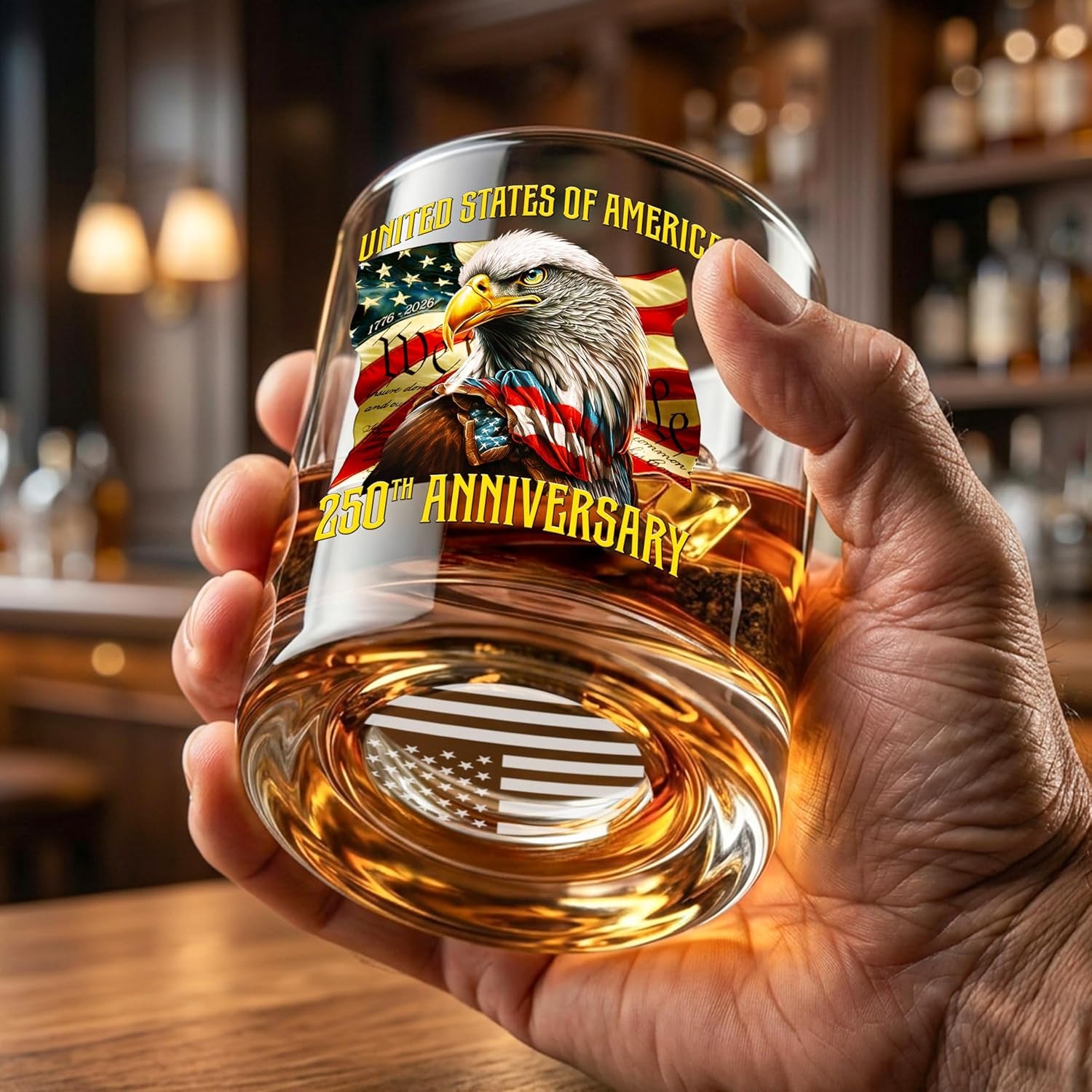 American Eagle Whiskey Glasses - Old Fashioned Bourbon Glass 10Oz Glass - USA Eagles Flag Design 4Th of July Veteran Gifts for Men Dad Veteran Independence Day