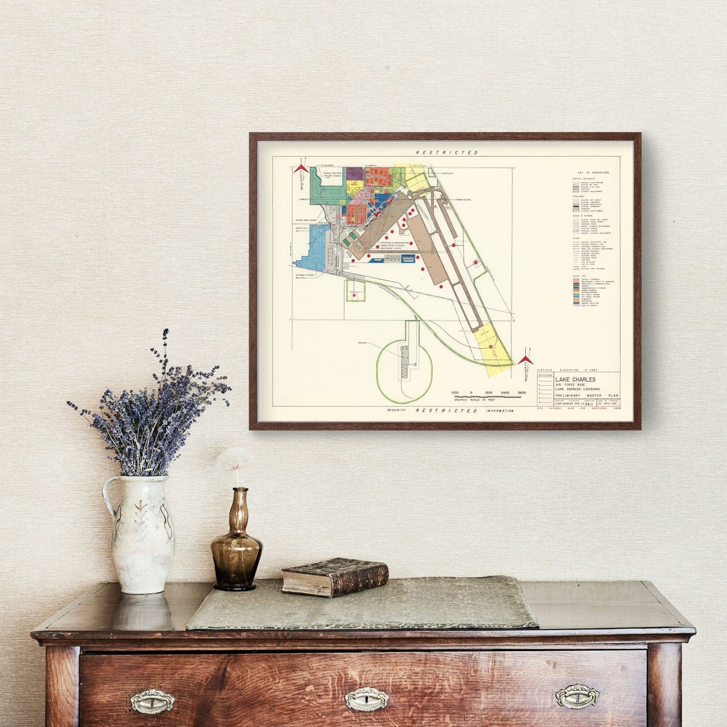Vintage Map of Lake Charles Air Force Base, 1951