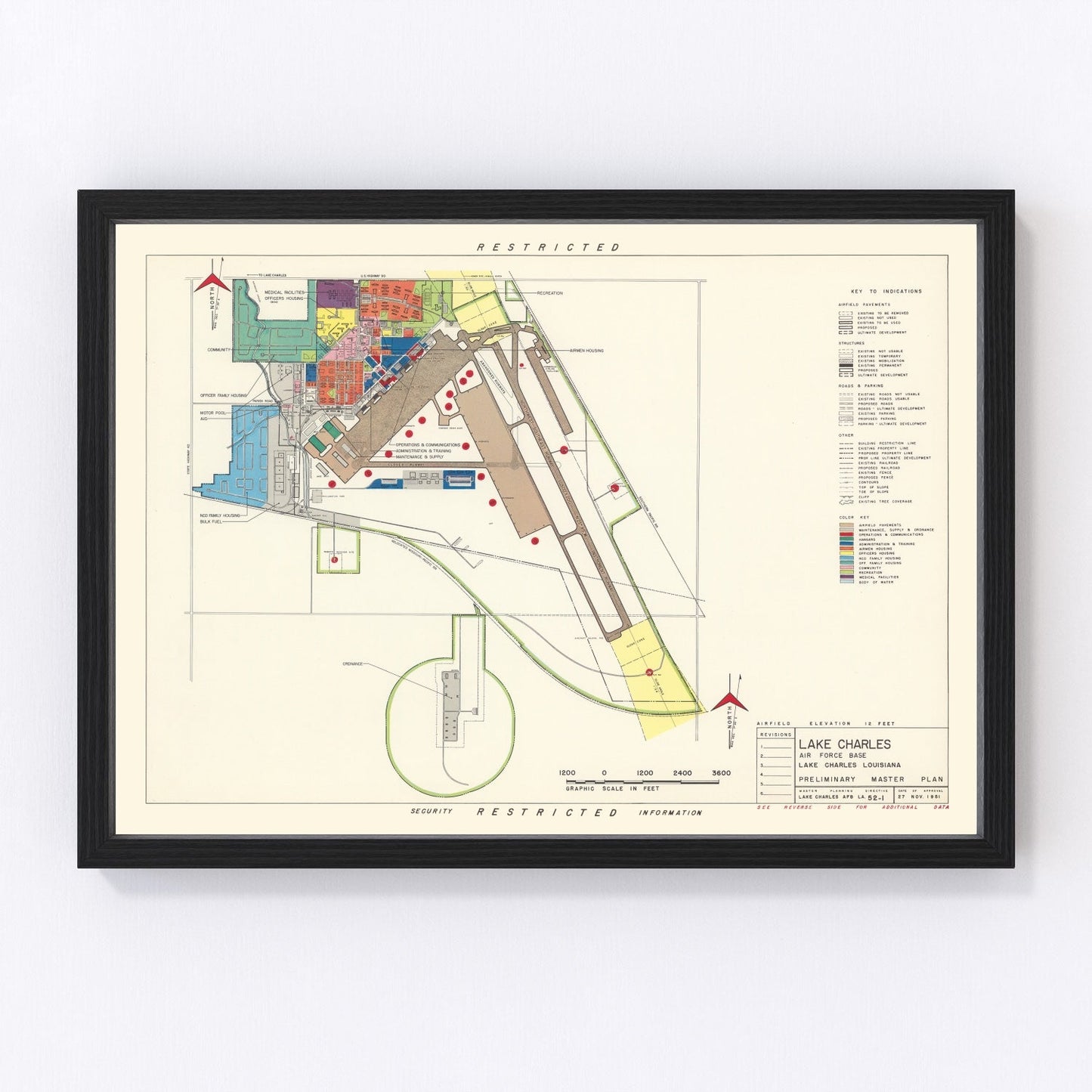 Vintage Map of Lake Charles Air Force Base, 1951