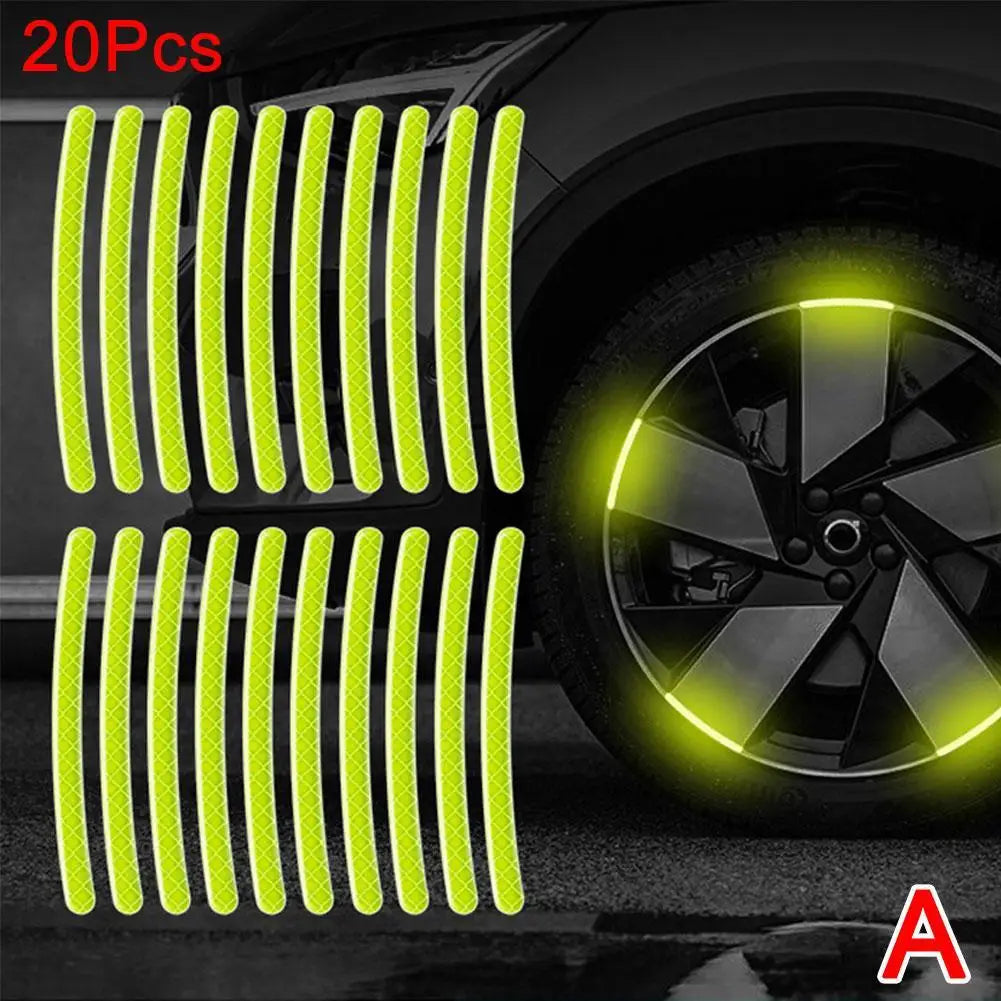 20Pcs Motorcycle Tire Rim Reflective Sticker Night Safety Warning Stickers Hub Reflector Auto Decals Motorcycle Wheel Strip Tool