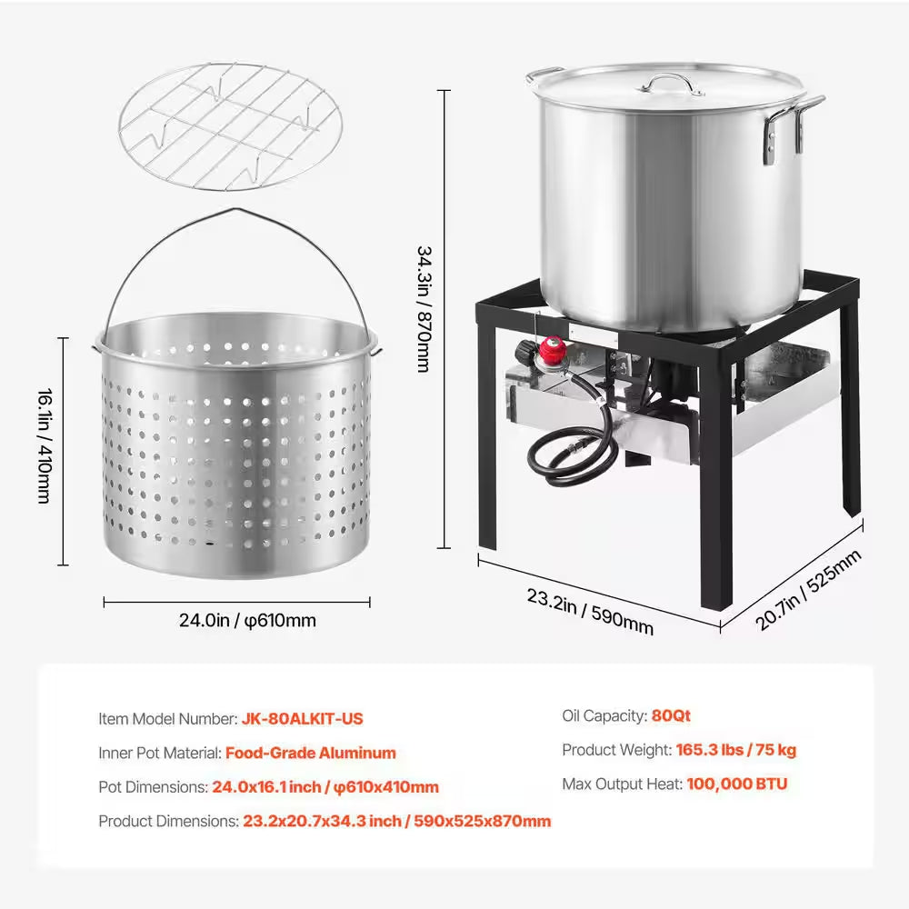 80 Qt. Seafood Boiling Kit with Strainer, Outdoor Seafood Boil Pot and Fryer, Cooking Set for Crab Crawfish Boiling