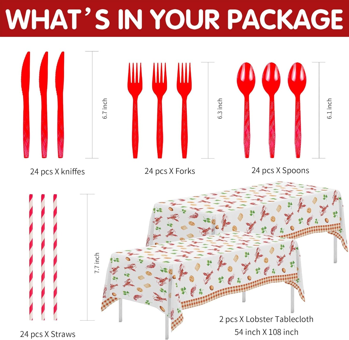 Crawfish Boil Party Supplies, Lobster Crab Seafood Boil Party Decorations Tableware for Birthday Baby Shower, Paper Plate, Cup, Napkin, Tablecloth, Disposable Cutlery, Serves 24