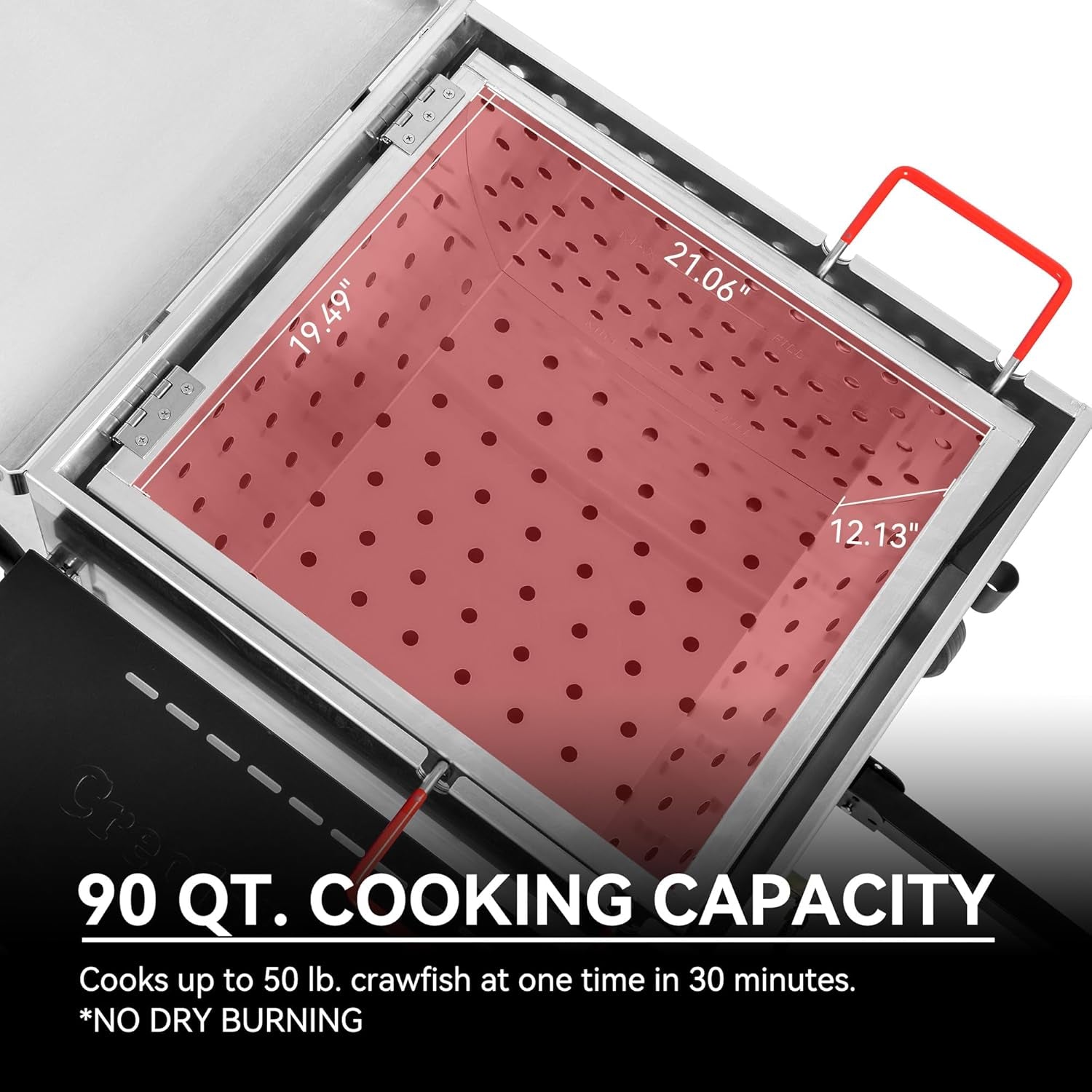 CFB1001A 90 QT Crawfish Boiler, Outdoor Single Sack Propane Gas Cooker with Folding Cylinder Mounting Bracket and Stirring Paddle for Seafood & Crawfish Season, Black