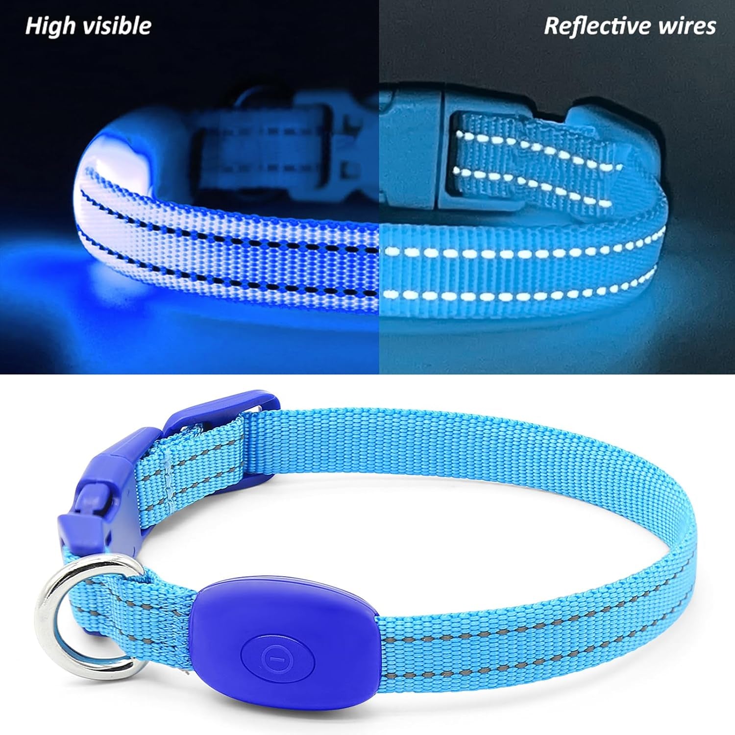 Light up Dog Collar for Small Dogs, Reflective LED Dog Collar Rechargeable Puppy Collar Glowing Cat Collars Safety Dog Lights for Night Walking (Royal Blue)