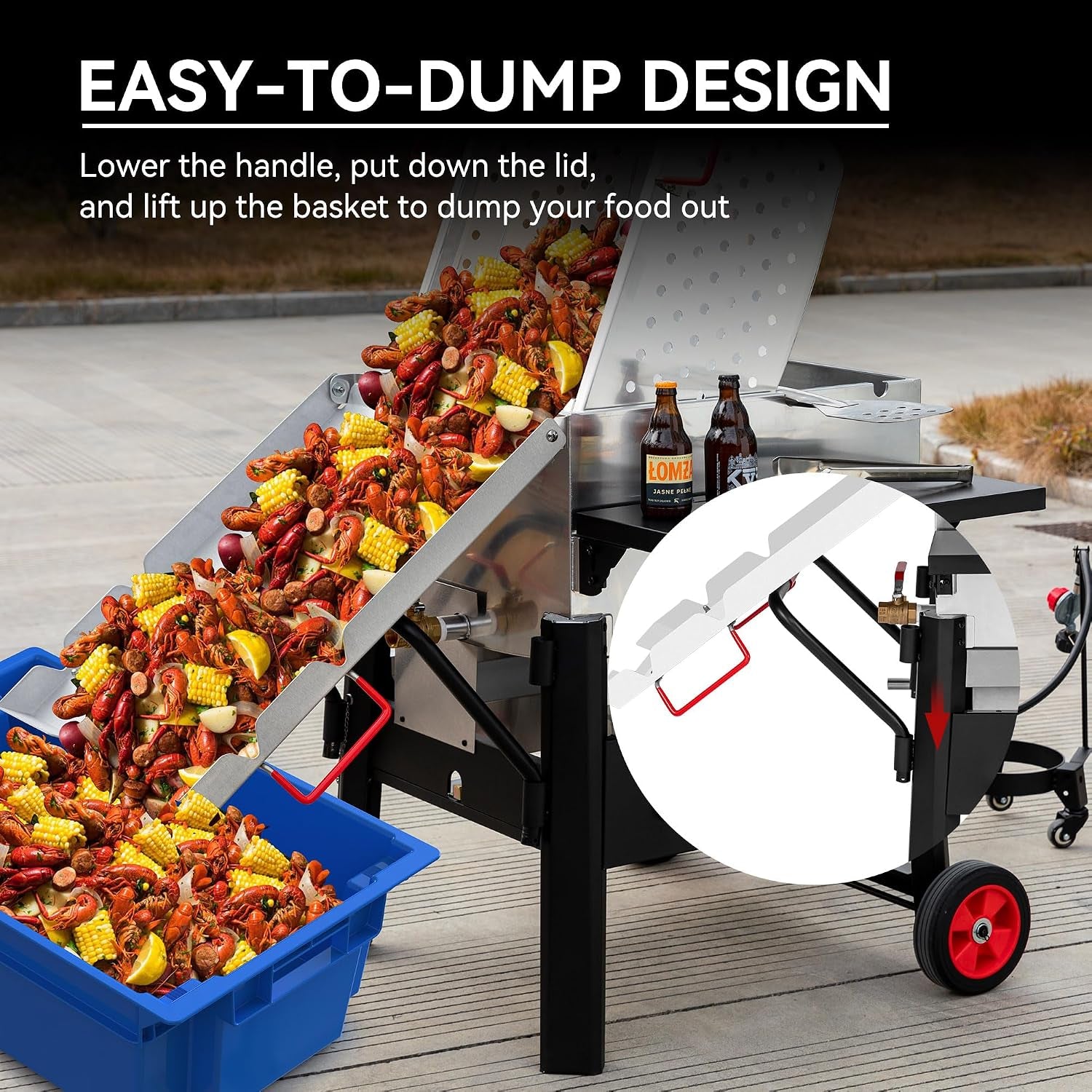 CFB1001A 90 QT Crawfish Boiler, Outdoor Single Sack Propane Gas Cooker with Folding Cylinder Mounting Bracket and Stirring Paddle for Seafood & Crawfish Season, Black