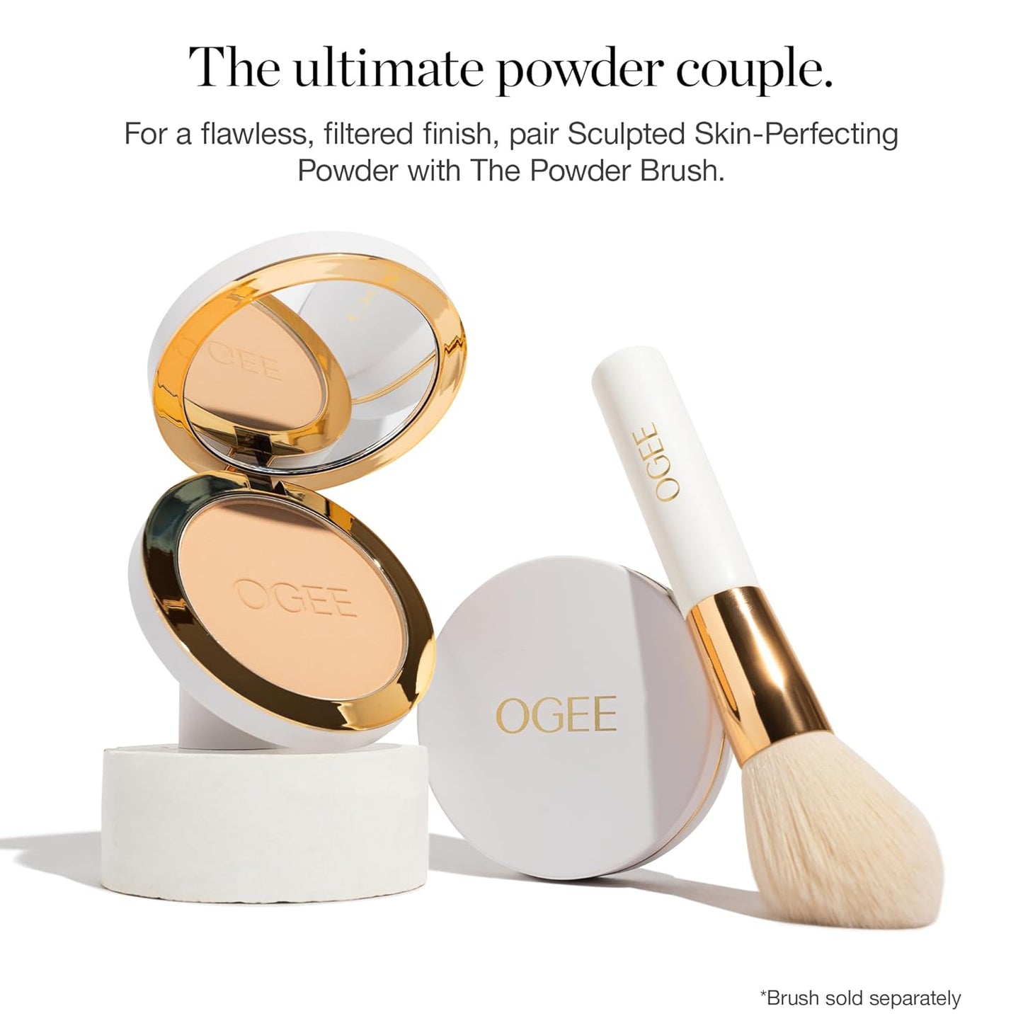 Sculpted Skin-Perfecting Makeup Setting Powder - Stone - FULL SET (Case & Refill) - Lightweight Powder Foundation Made with 70% Organic Ingredients