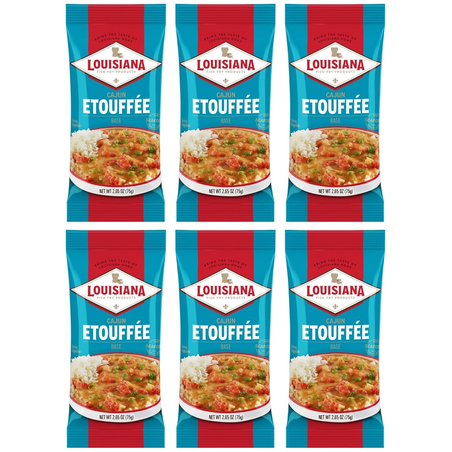 Louisiana Fish Fry Cajun Etouffee Base 2.65 Oz. (Pack of 6) - Authentic Cajun Etouffee Mix with Onions, Bell Peppers, Celery & Spices - Easy to Prepare Delicious Etouffee at Home