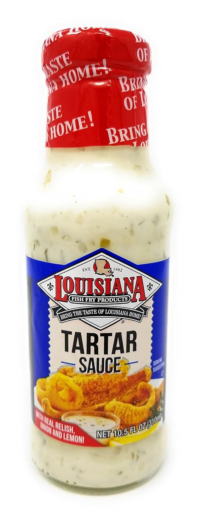 Louisiana Fish Fry Tartar Sauce - 10.5 Oz Bottle (Pack of 2) - Authentic Louisiana Creole Relish Lemon Onion Blend for Fried Seafood Shrimp Fish Crab, Creamy Tangy Flavor, Perfect for Dipping Spreading