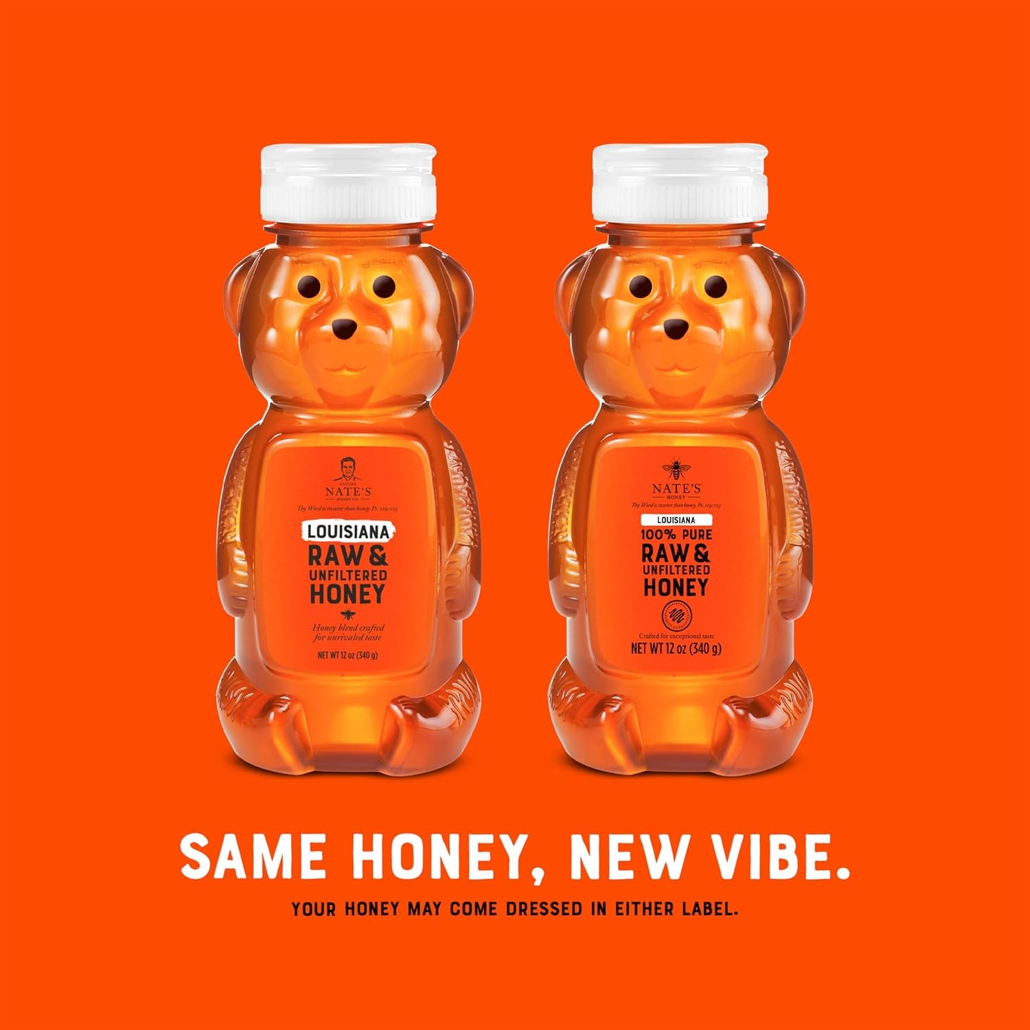 Nate'S Louisiana 100% Pure, Raw & Unfiltered Honey - 12 Oz. Honey Bear Bottle - All-Natural Sweetener