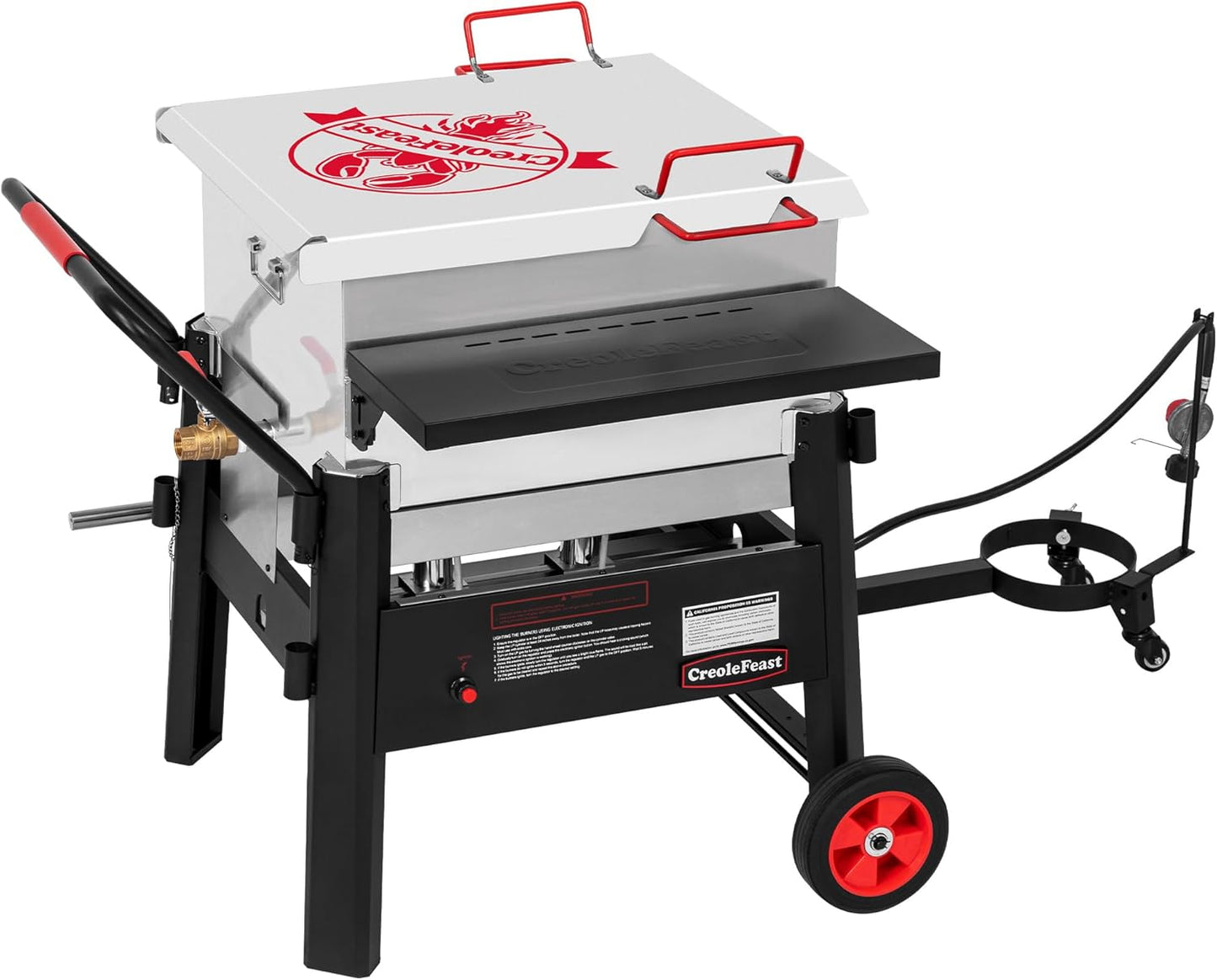 CFB1001A 90 QT Crawfish Boiler, Outdoor Single Sack Propane Gas Cooker with Folding Cylinder Mounting Bracket and Stirring Paddle for Seafood & Crawfish Season, Black