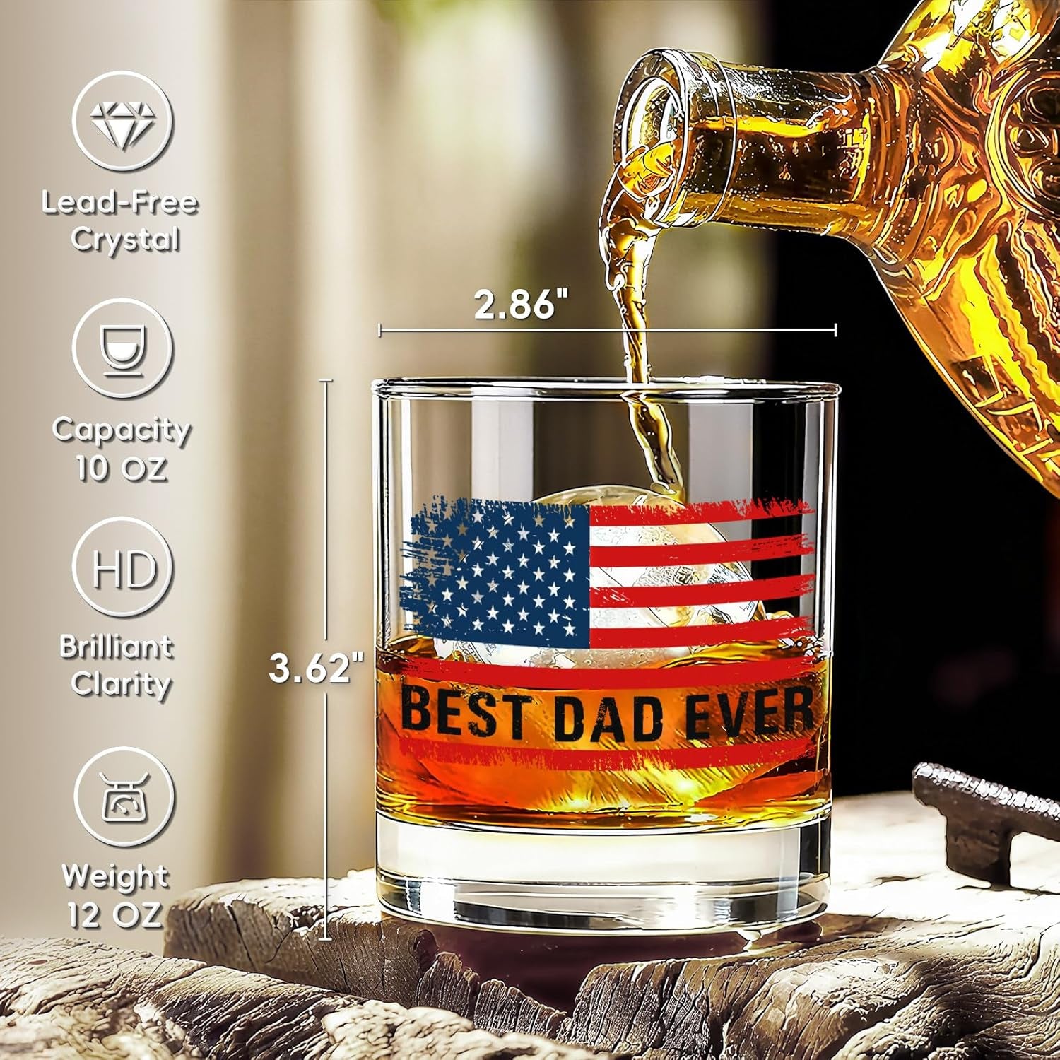New Dad Gifts - Daddy‘S Sippy Cup Whiskey Glass Gift Set with Ice Ball Mold, 10Oz “Best Dad Ever” Patriotic Glass, Funny Unique Present for Father‘S Day, Birthday & Christmas