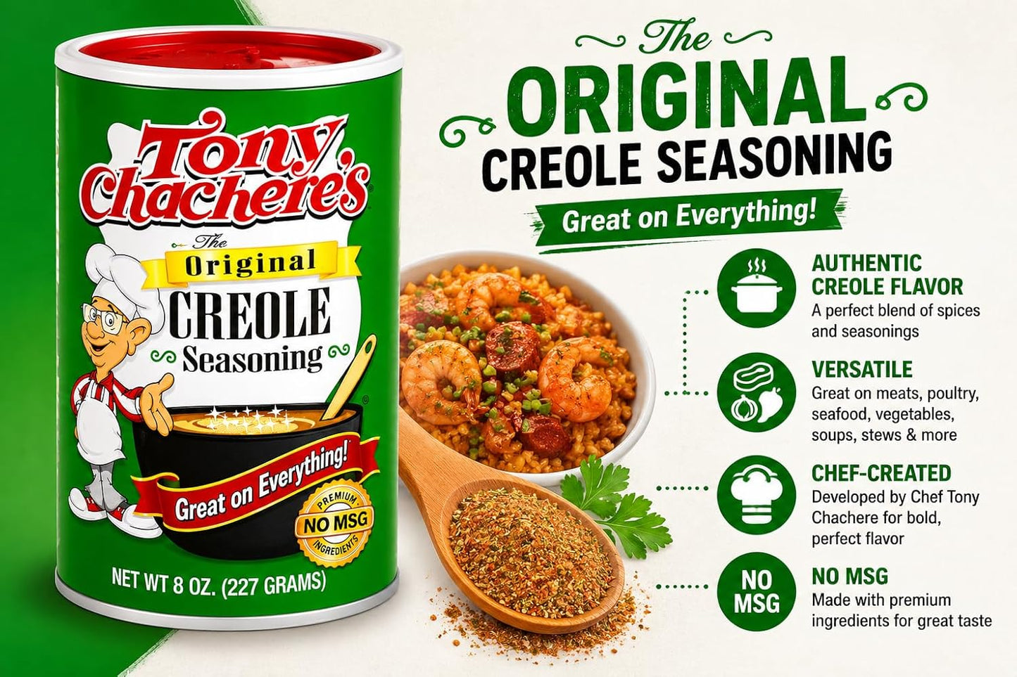 Tony Chachere’S Original Creole Seasoning & Cajun Kick Seasoning Variety Pack, 8 Oz Canisters (2 Pack) – Bold Louisiana Cajun Spice Blend, Great on Meat, Seafood, Veggies & More, No MSG