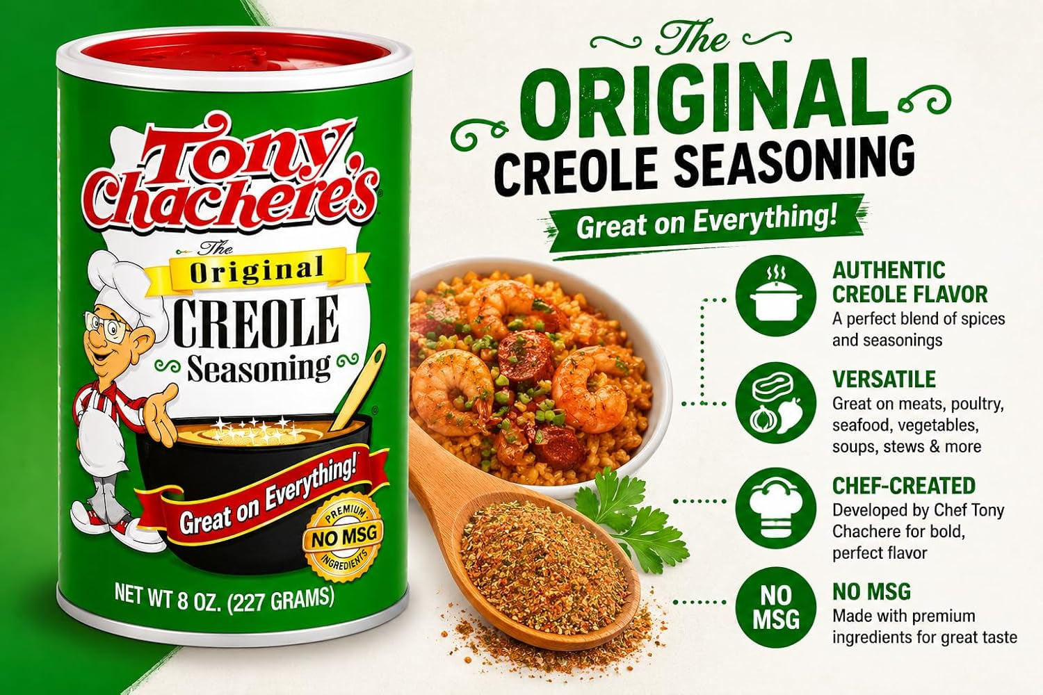 Tony Chachere’S Original Creole Seasoning & Cajun Kick Seasoning Variety Pack, 8 Oz Canisters (2 Pack) – Bold Louisiana Cajun Spice Blend, Great on Meat, Seafood, Veggies & More, No MSG